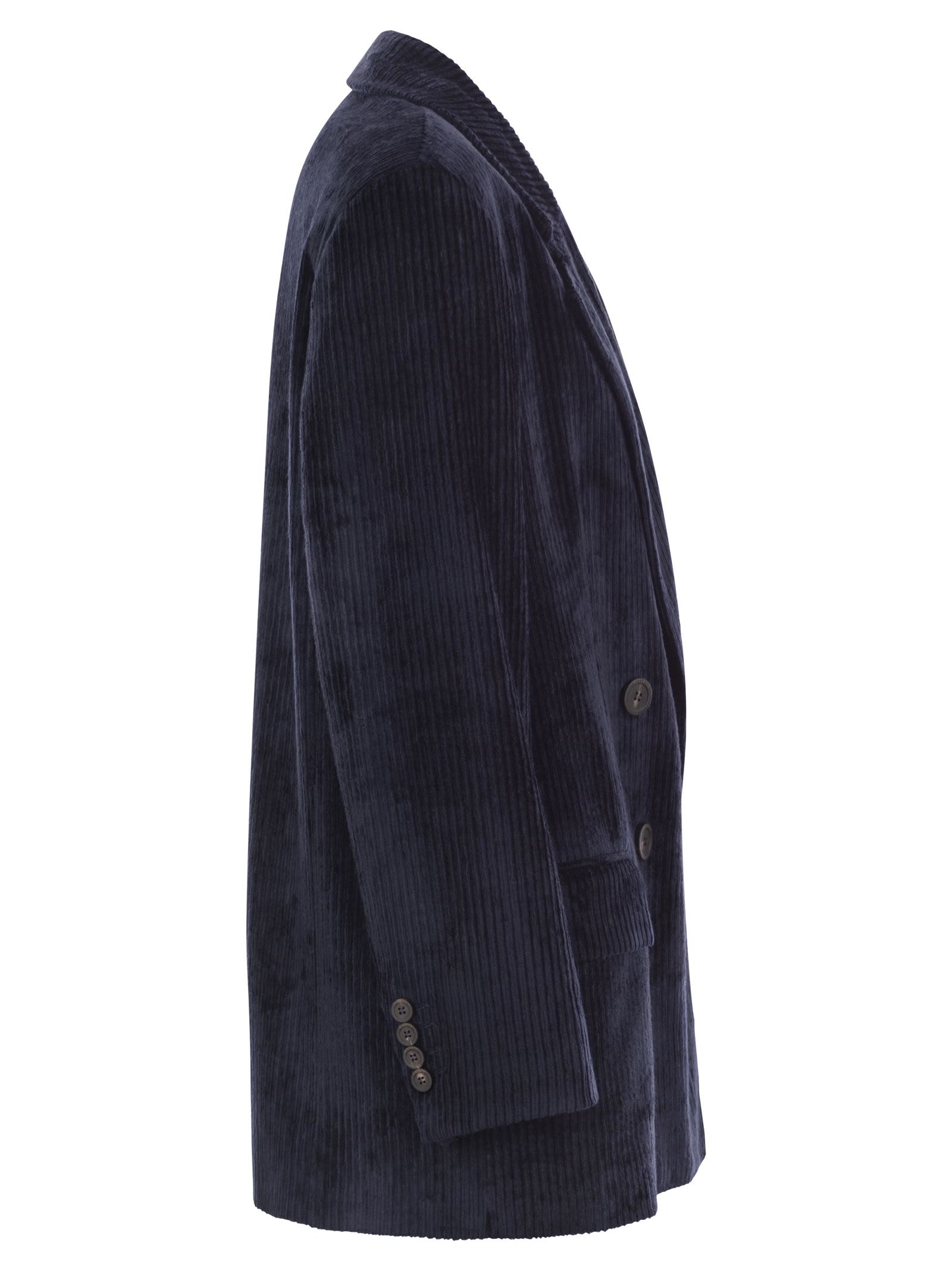 Shop Peserico Velvet Double-breasted Blazer In Navy
