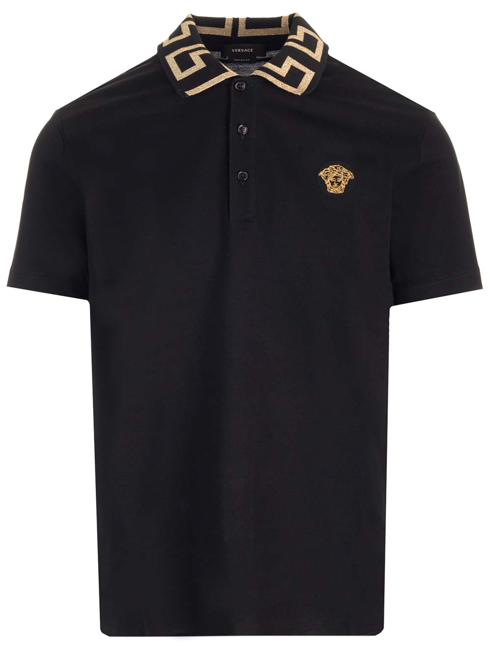 Shop Versace Black Greca Polo Shirt