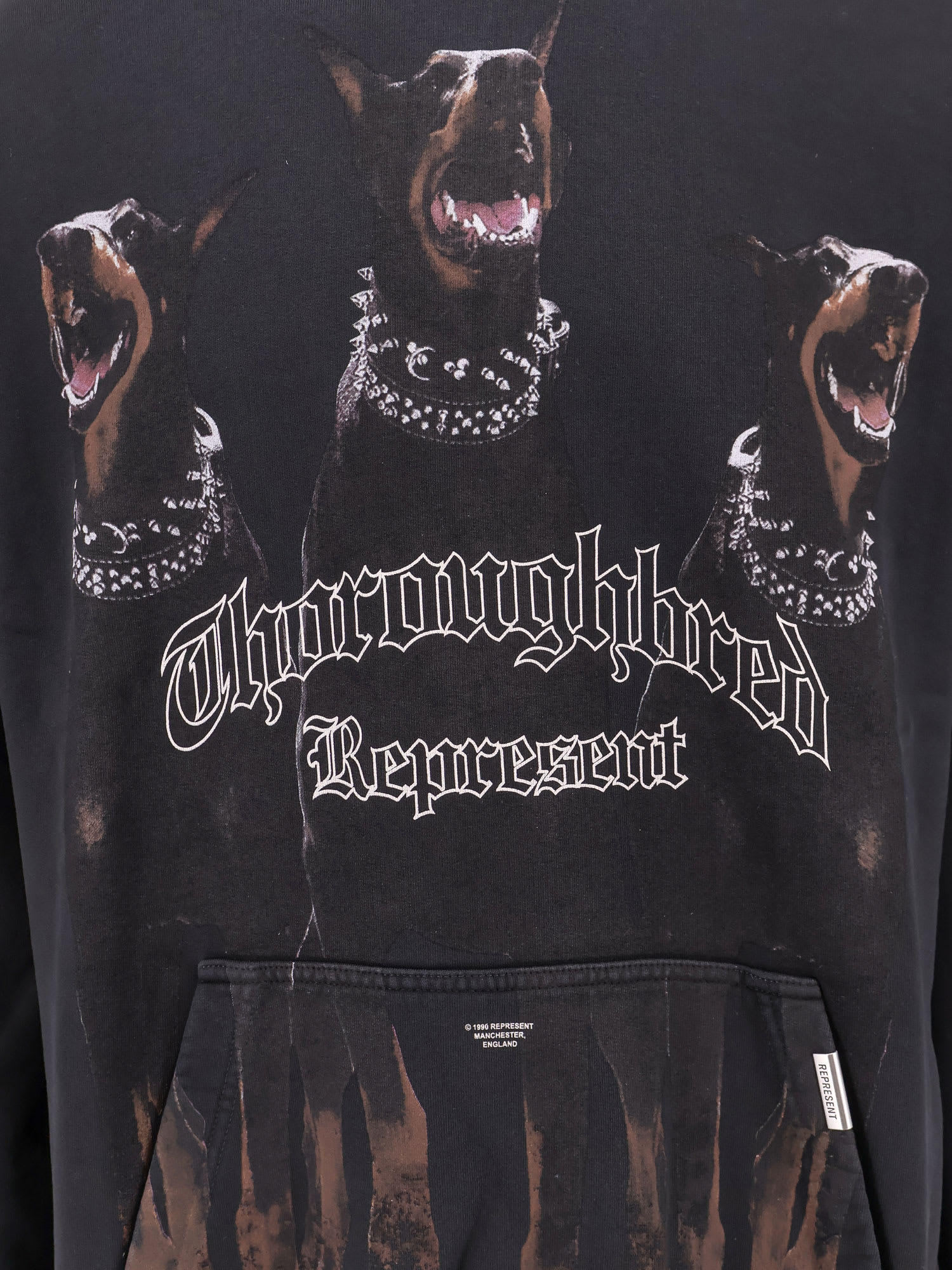 Represent Black Hoodie With Fixed Hood And Maxi Print On The Front In Cotton Man In Black