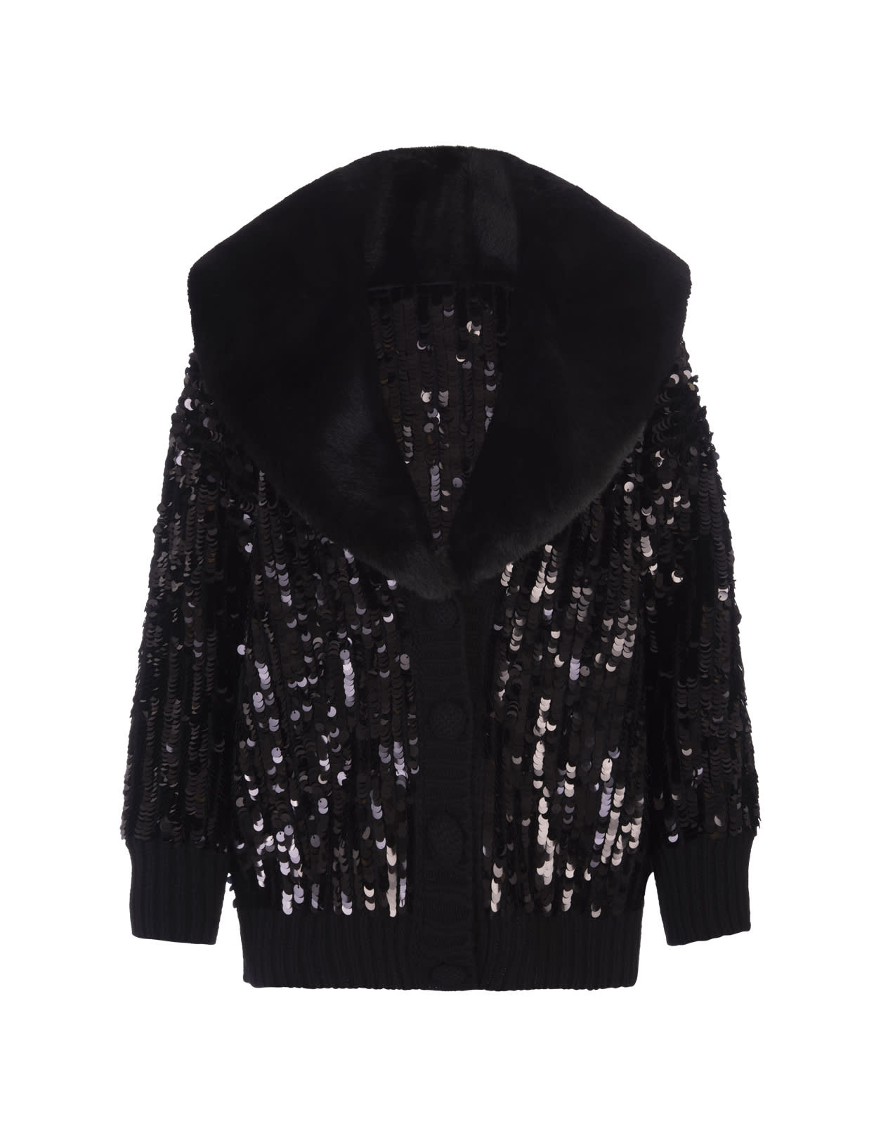 Blumarine Woman Black Cardigan With Sequins Embroidery