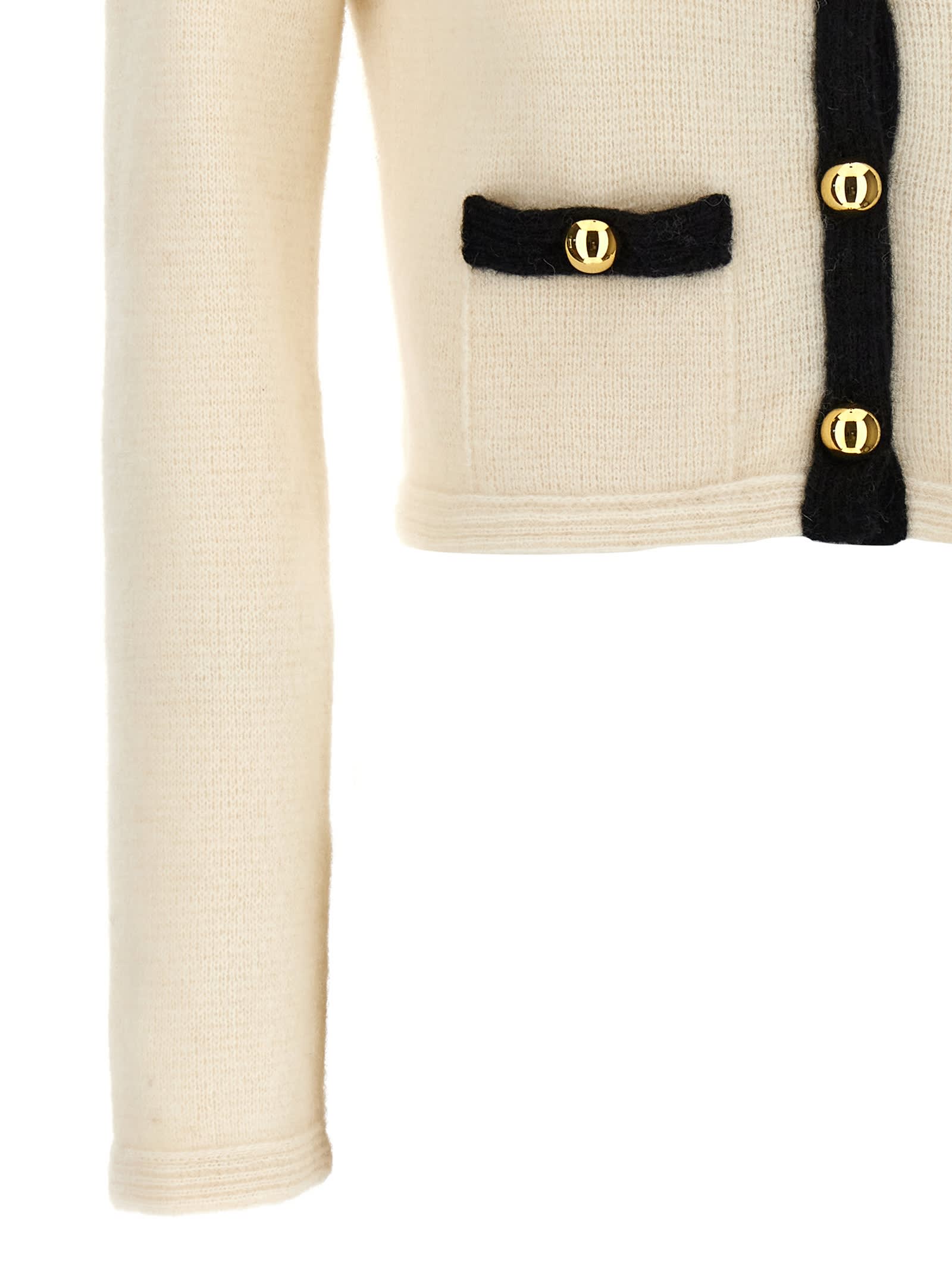 Shop Alessandra Rich Alpaca Cropped Cardigan In White/black