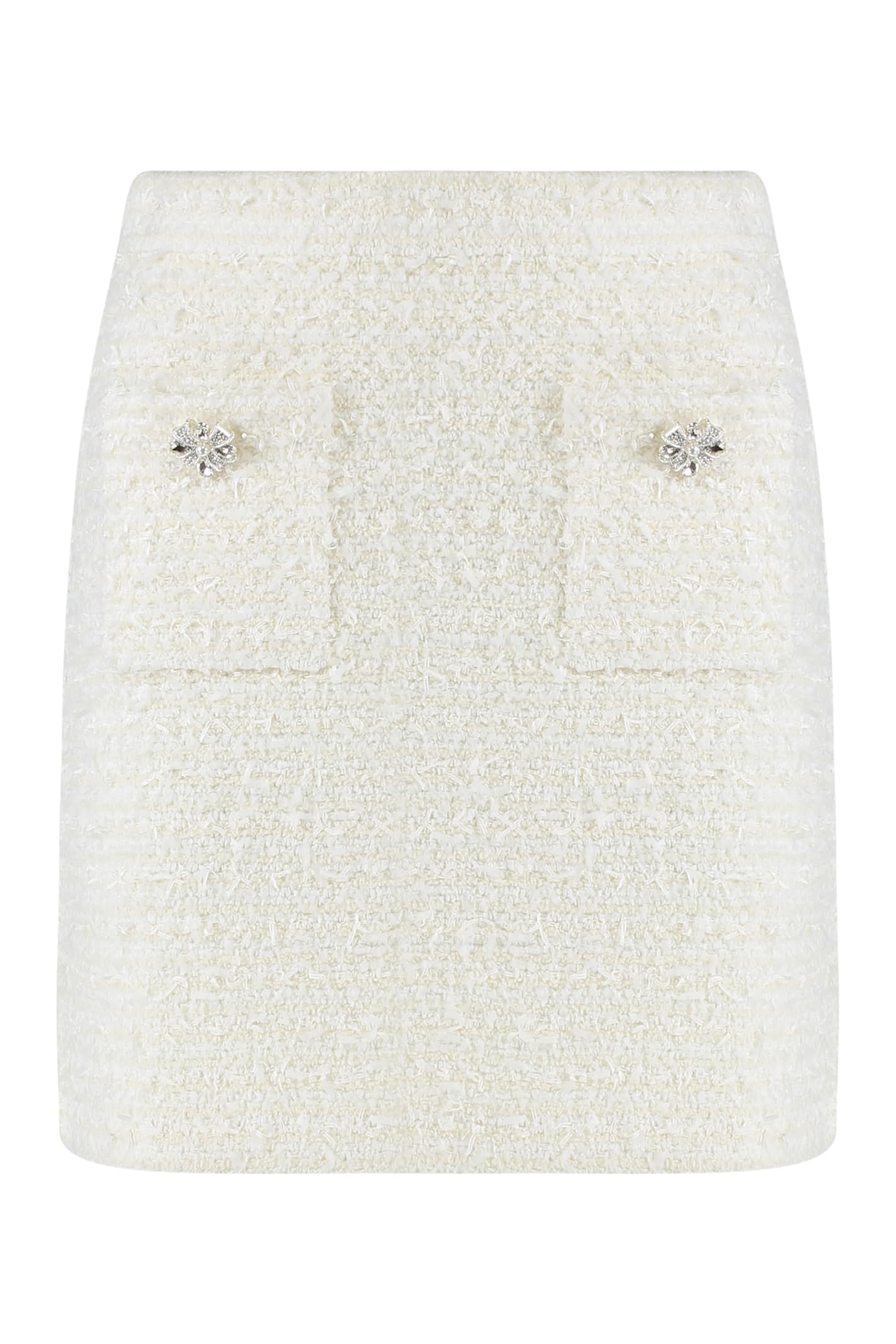 Self-portrait Wool Blend Cardigan In White