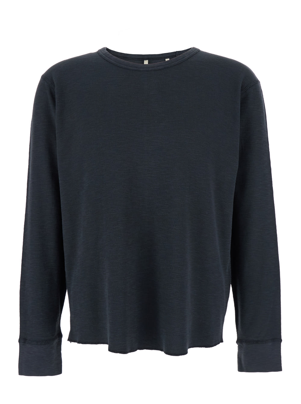 Sunflower Black Crewneck T-shirt With Long Sleeves And Fringed Hem In Cotton Man