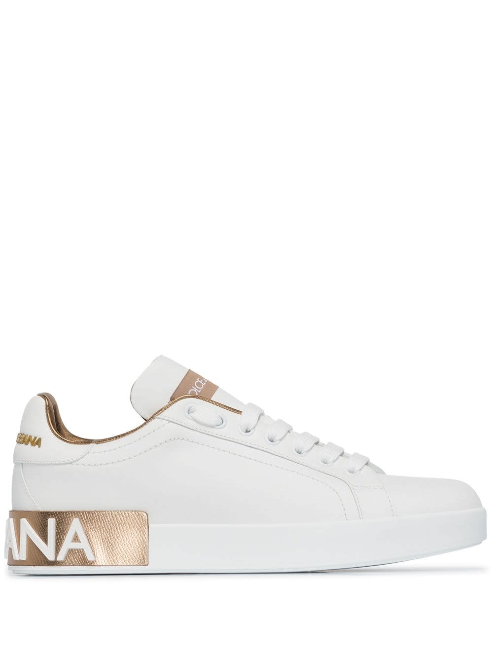 Dolce & Gabbana Portofino Leather Sneakers In Gold