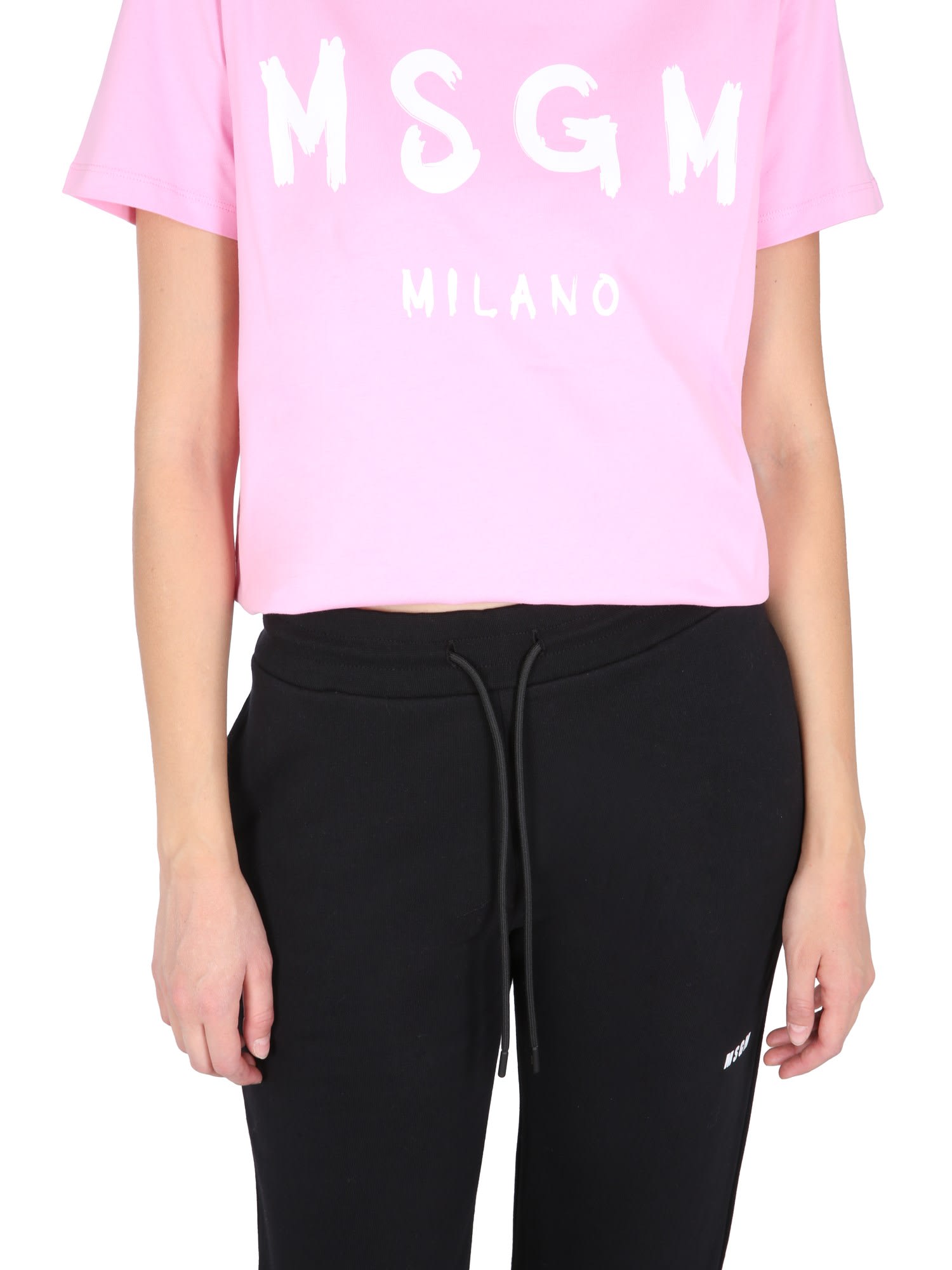 Shop Msgm T-shirt With Logo In Rosa