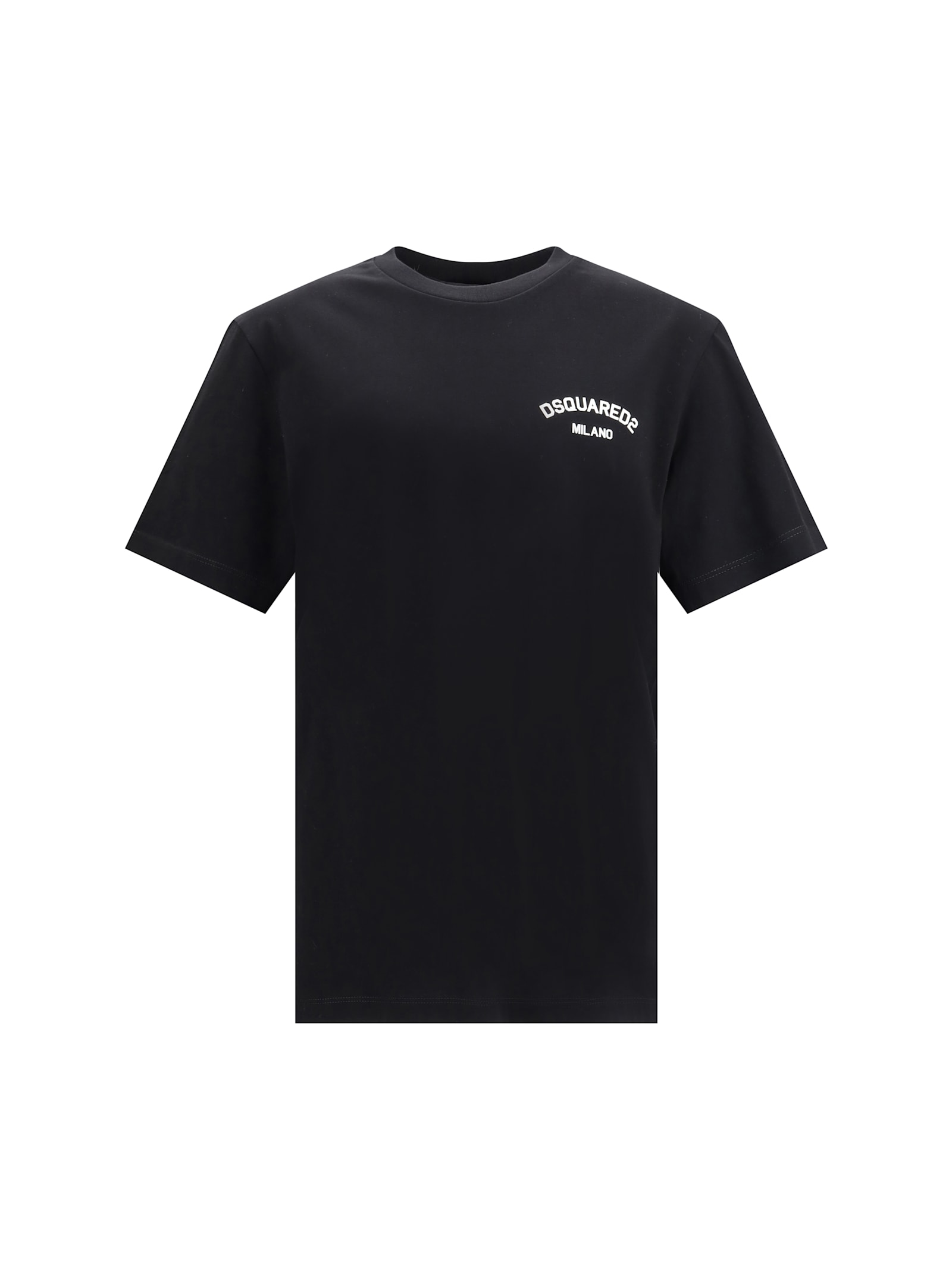 Dsquared2 Black Crew-neck T-shirt With Logo On The Front In Cotton Man In Black