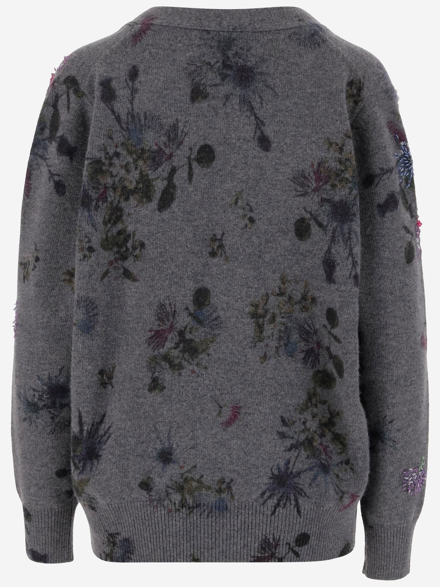 Blumarine Wool Blend Cardigan With Rhinestones In Gray