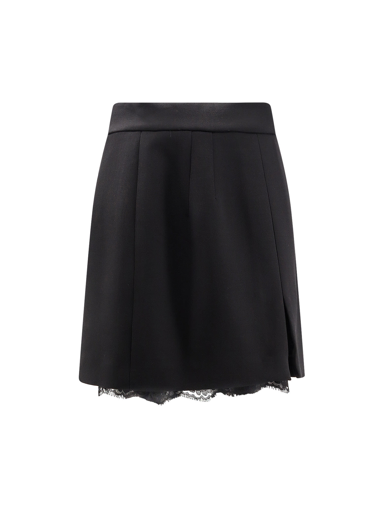Dolce & Gabbana Women Virgin Wool Miniskirt With Lace Detail In Black