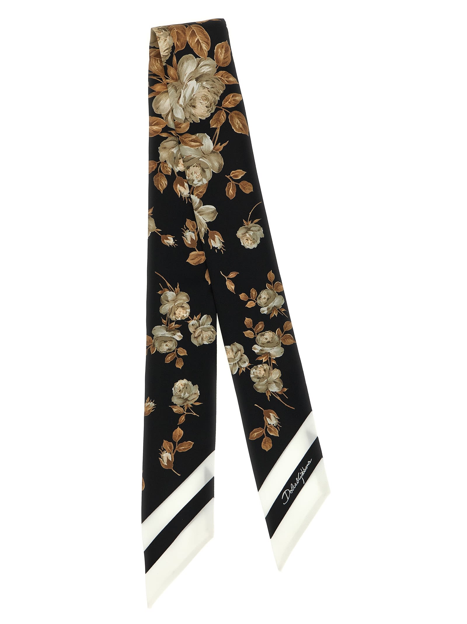 Dolce & Gabbana Lightweight Silk Bandeau Scarf With Floral Border In Multi