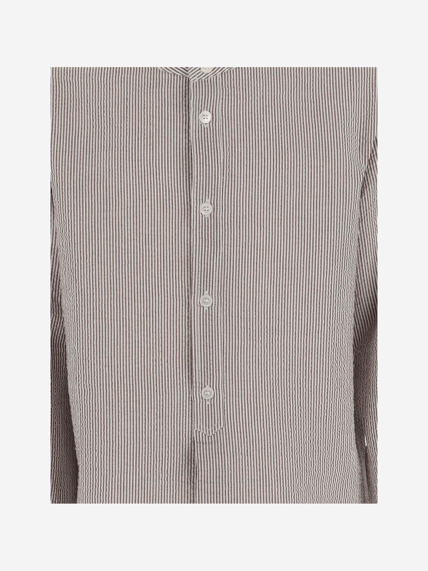 Shop Il Gufo Stretch Cotton Shirt With Striped Pattern In Beige