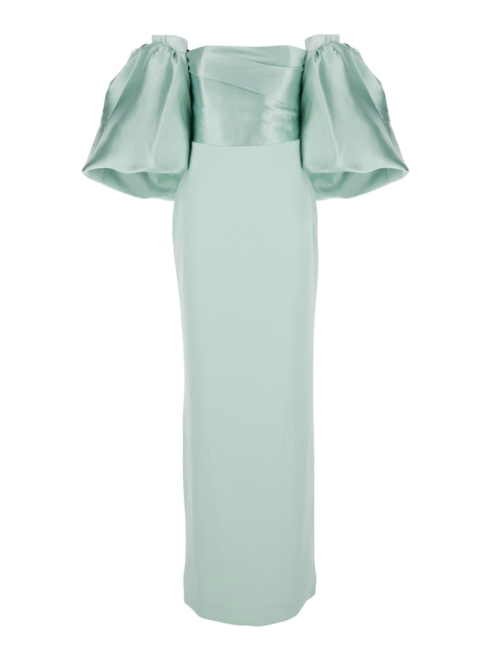 Solace London floris Green Long Dress With Boat Neckline And Puffed Short Sleeves In Tech Fabric Woman