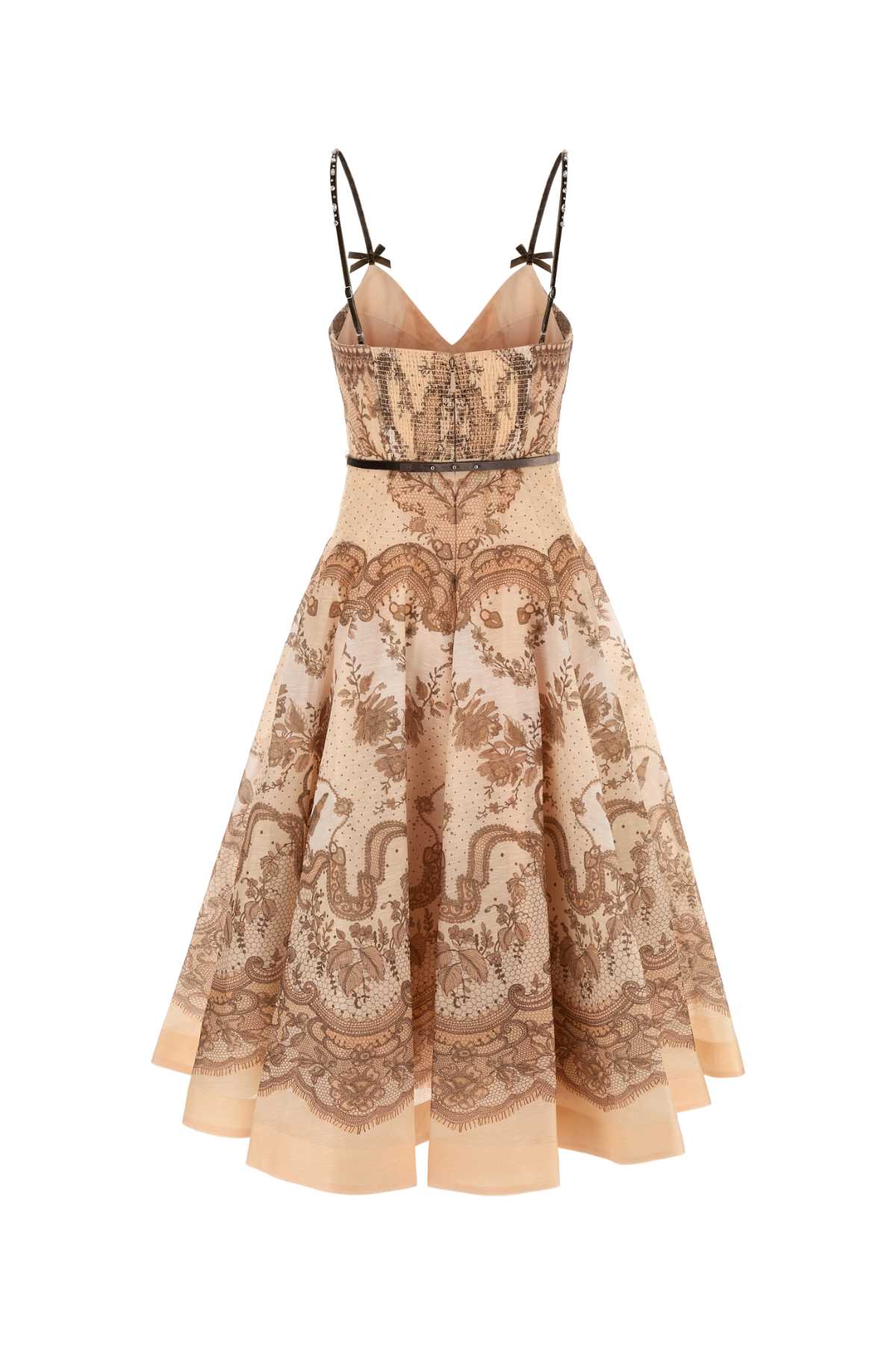Zimmermann Crush Twist Front Midi Dress In Peachlaceprint