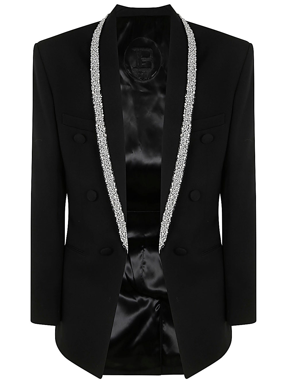 Shop Balmain Strass Piping Gdp Shawl Collar Jacket In Ehv Black Kristal