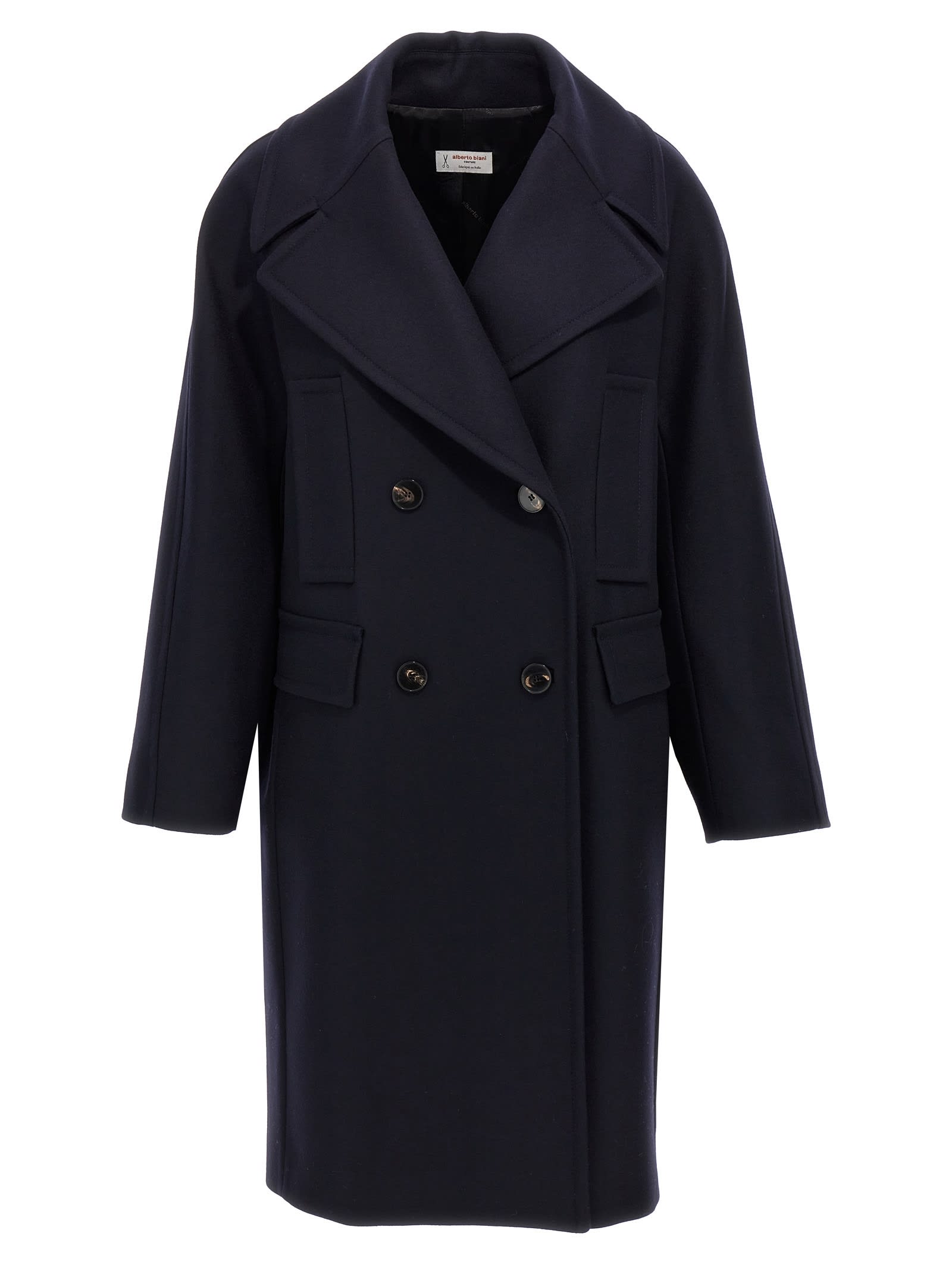 Shop Alberto Biani Double-breasted Coat In Blue