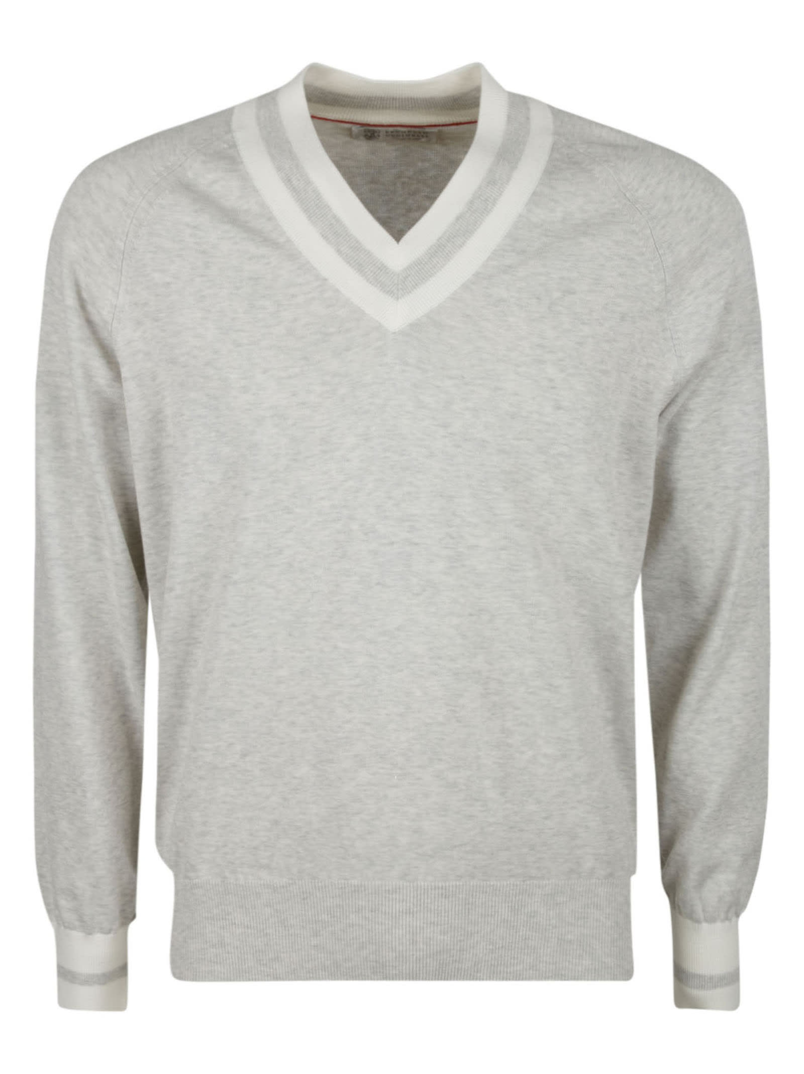 Brunello Cucinelli Stripe Trimmed V-neck Sweatshirt