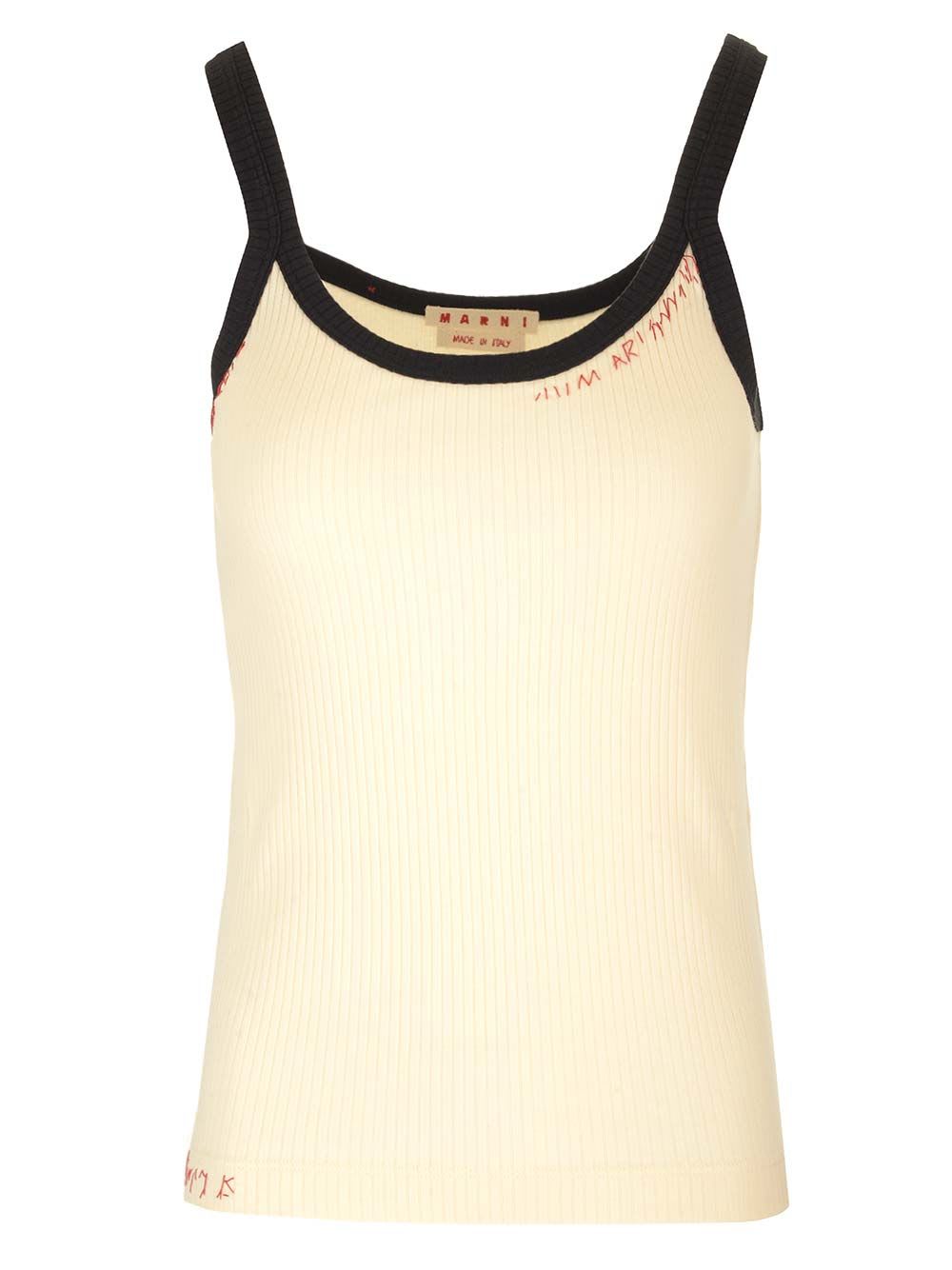 Shop Marni Ribbed Tank Top In White