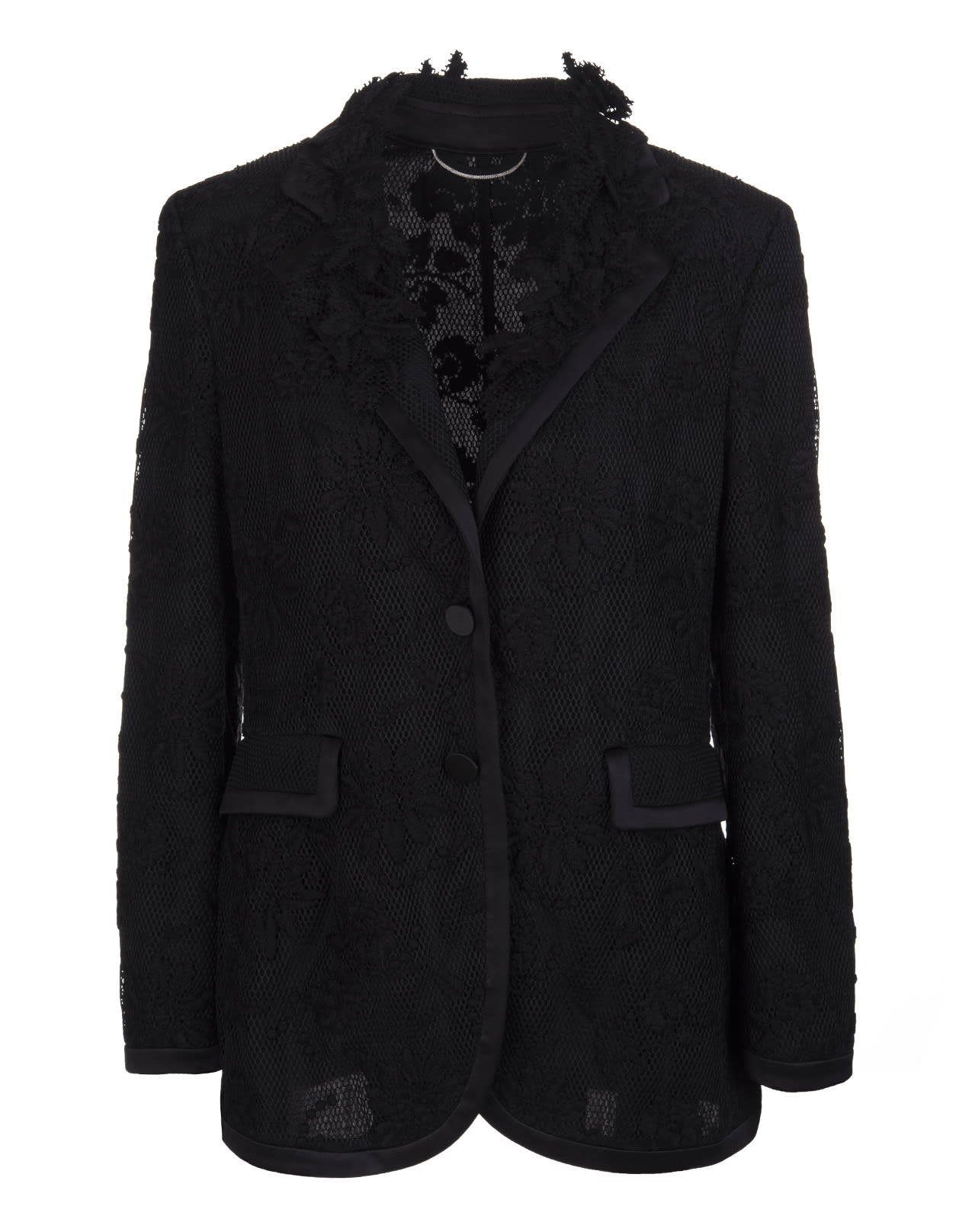 Ermanno Scervino Black Jacket With Mesh Layer And Floral Embroidery
