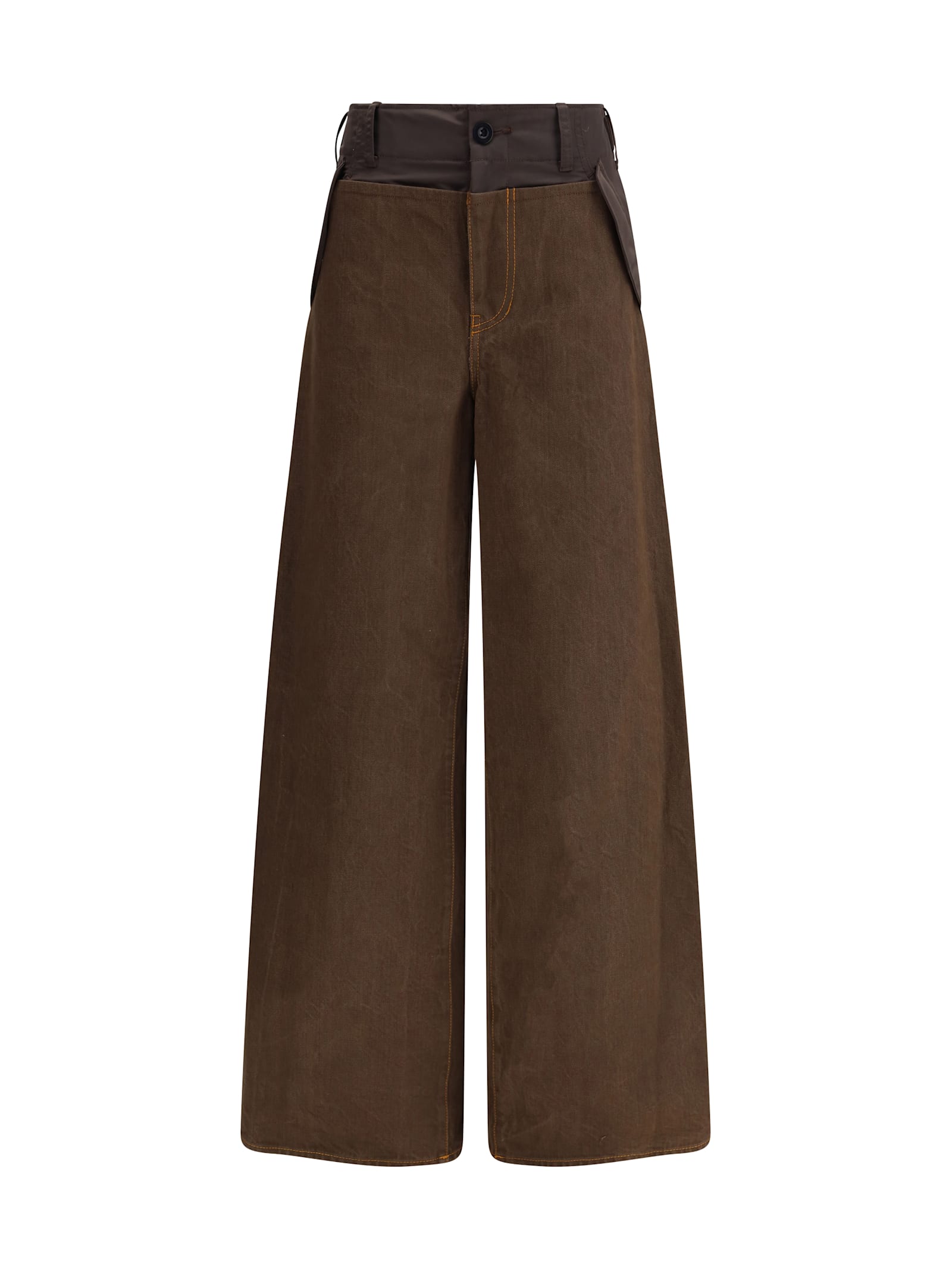 Sacai Nylon And Denim Jeans In Brown