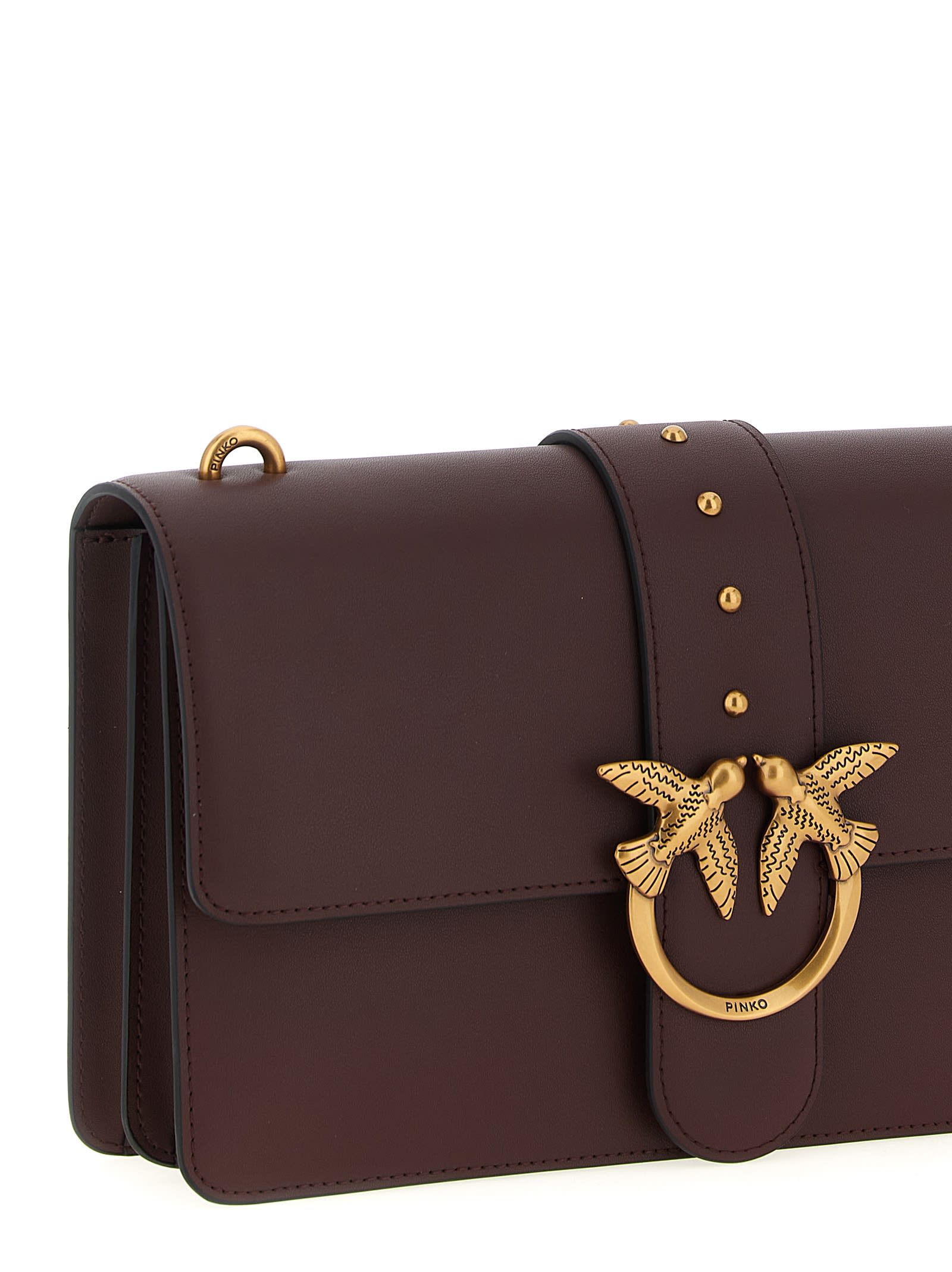 Pinko Love Vitello With Structured Silhouette And Bird Embellishment In Brown