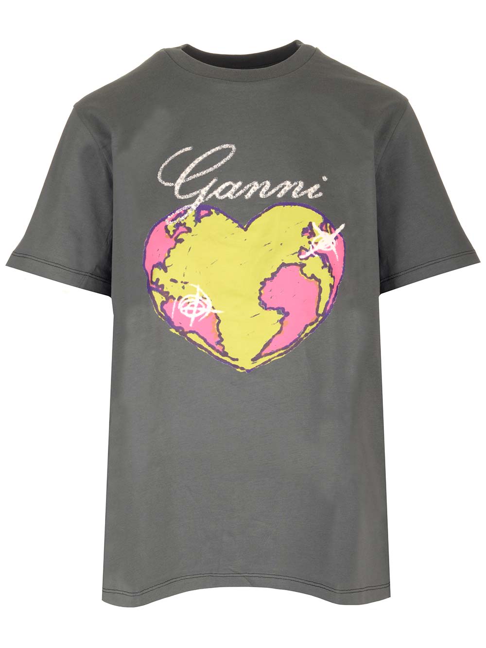 Shop Ganni Grey T-shirt With Heart In Grigio