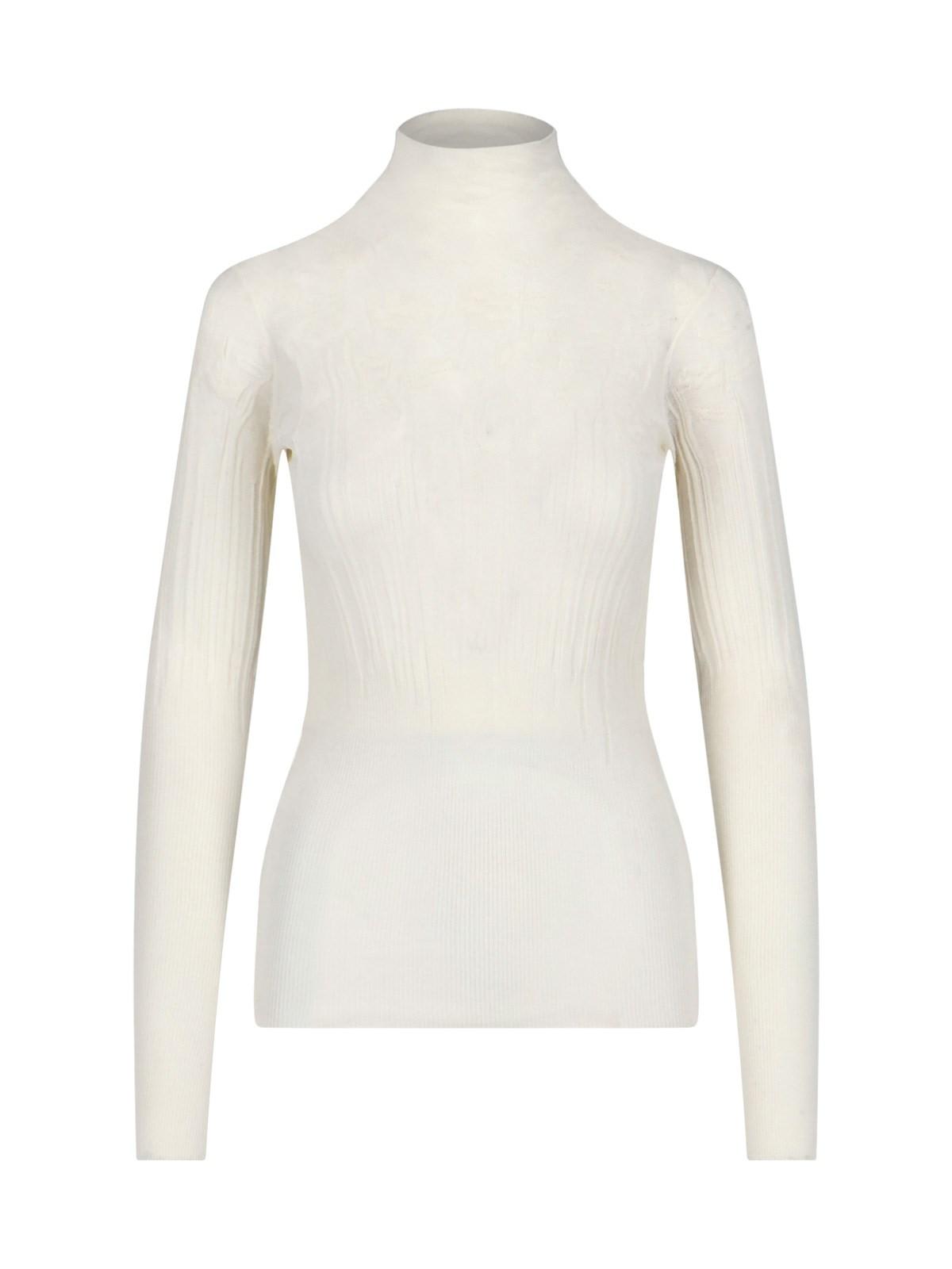 Bottega Veneta Womens Chalk High-neck Slim-fit Cotton-blend Top In White