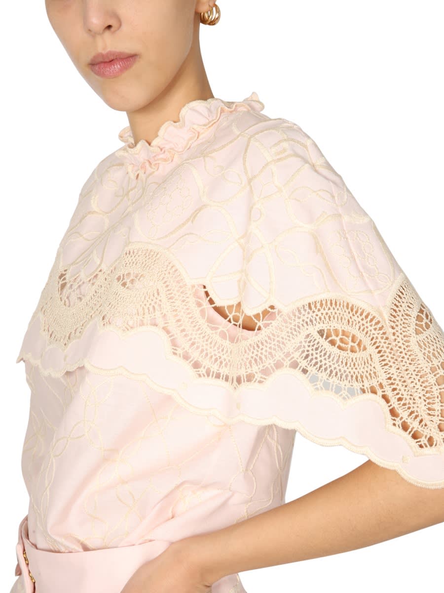 Shop Alberta Ferretti Embroidered Cape Top In Pink