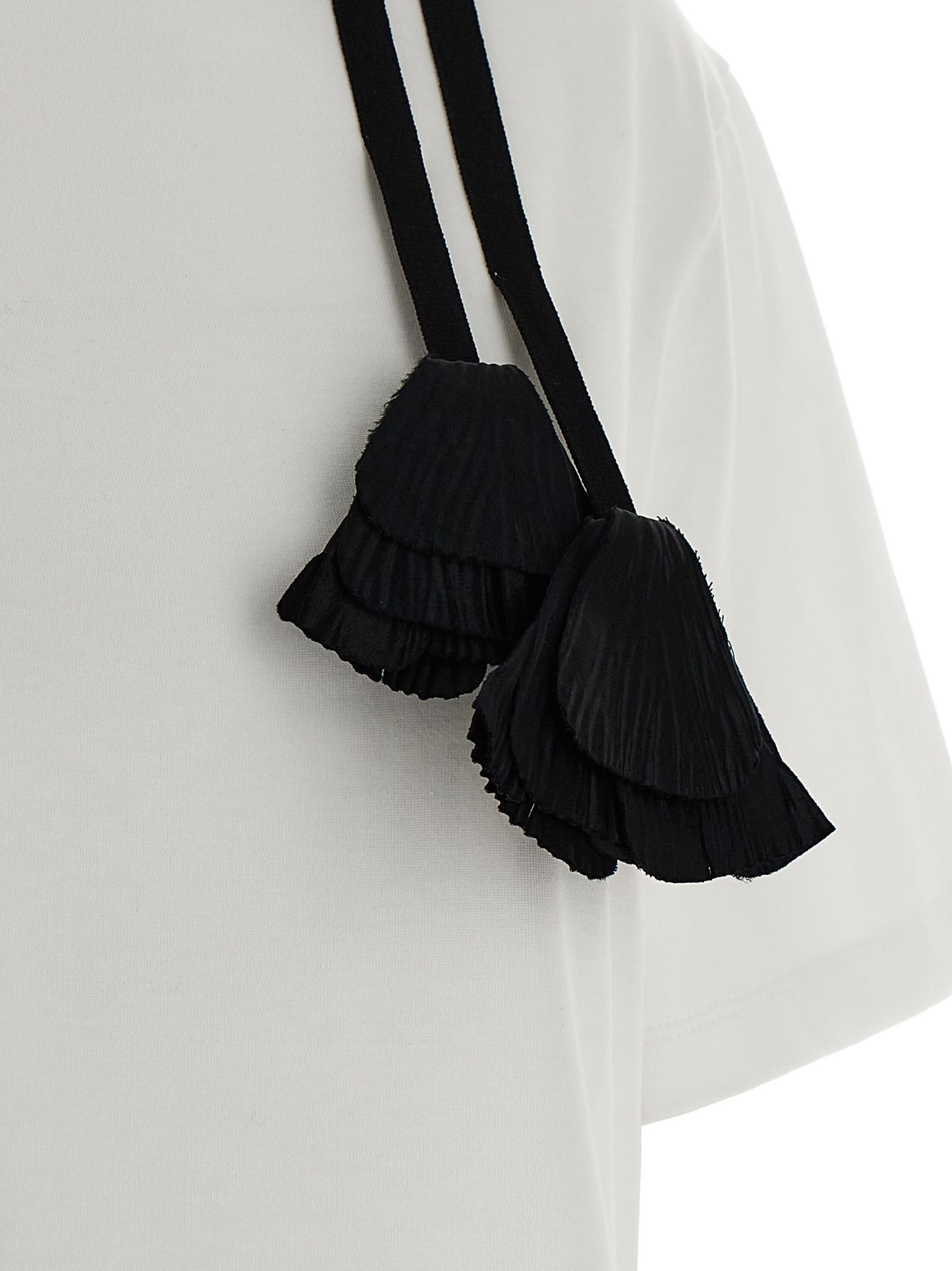 Ferragamo T-shirt With Floral Detail And Tassels In Black