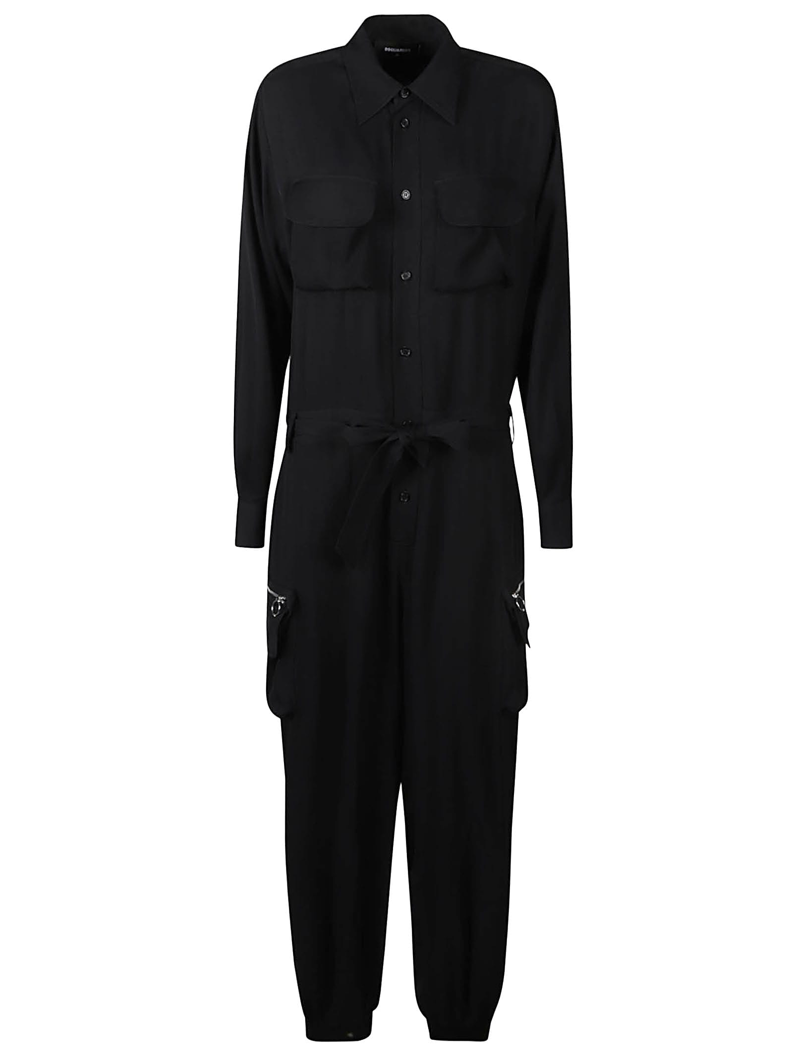 Dsquared2 Fluid Cargo Overall Jumpsuit In Black