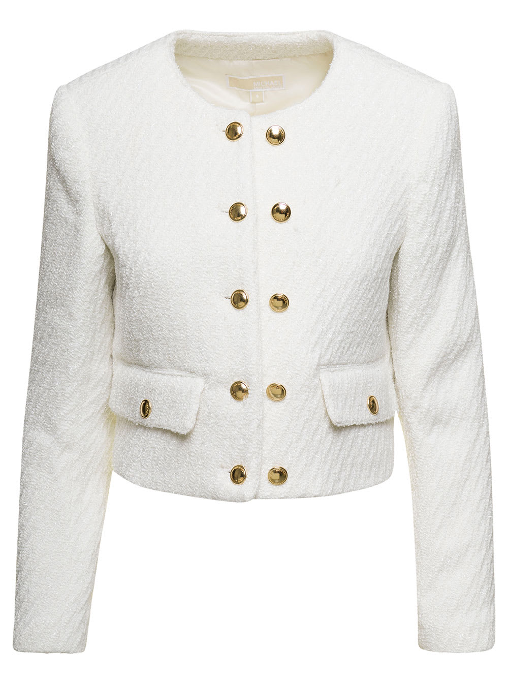 MICHAEL MICHAEL KORS WHITE CROPPED JACKET WITH GOLDEN BUTTONS IN TWEED WOMAN