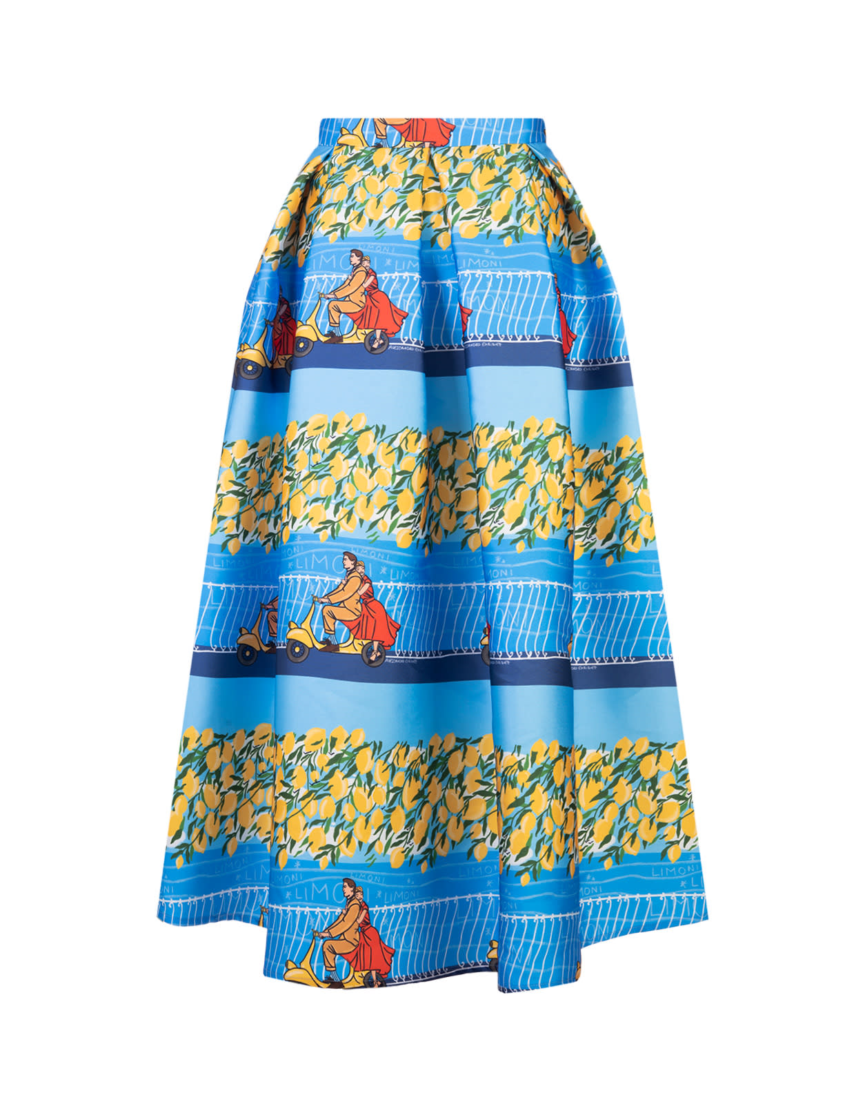 Shop Alessandro Enriquez Blue Bell Long Skirt With Lemons Print In Lime