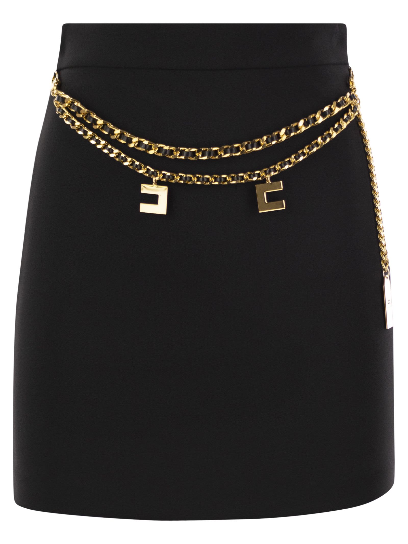 Shop Elisabetta Franchi Stretch Crepe Miniskirt With Belt In Black