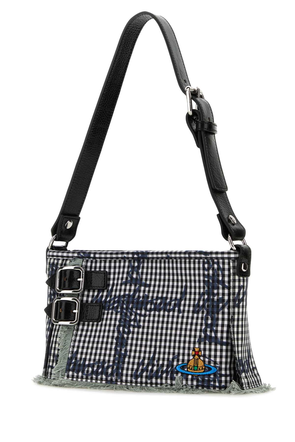 Vivienne Westwood Check Pattern Cotton Shoulder Bag In Gray