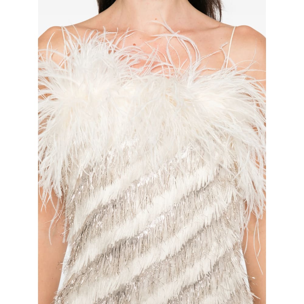 Taller Marmo Feather-trim Midi Dress In White