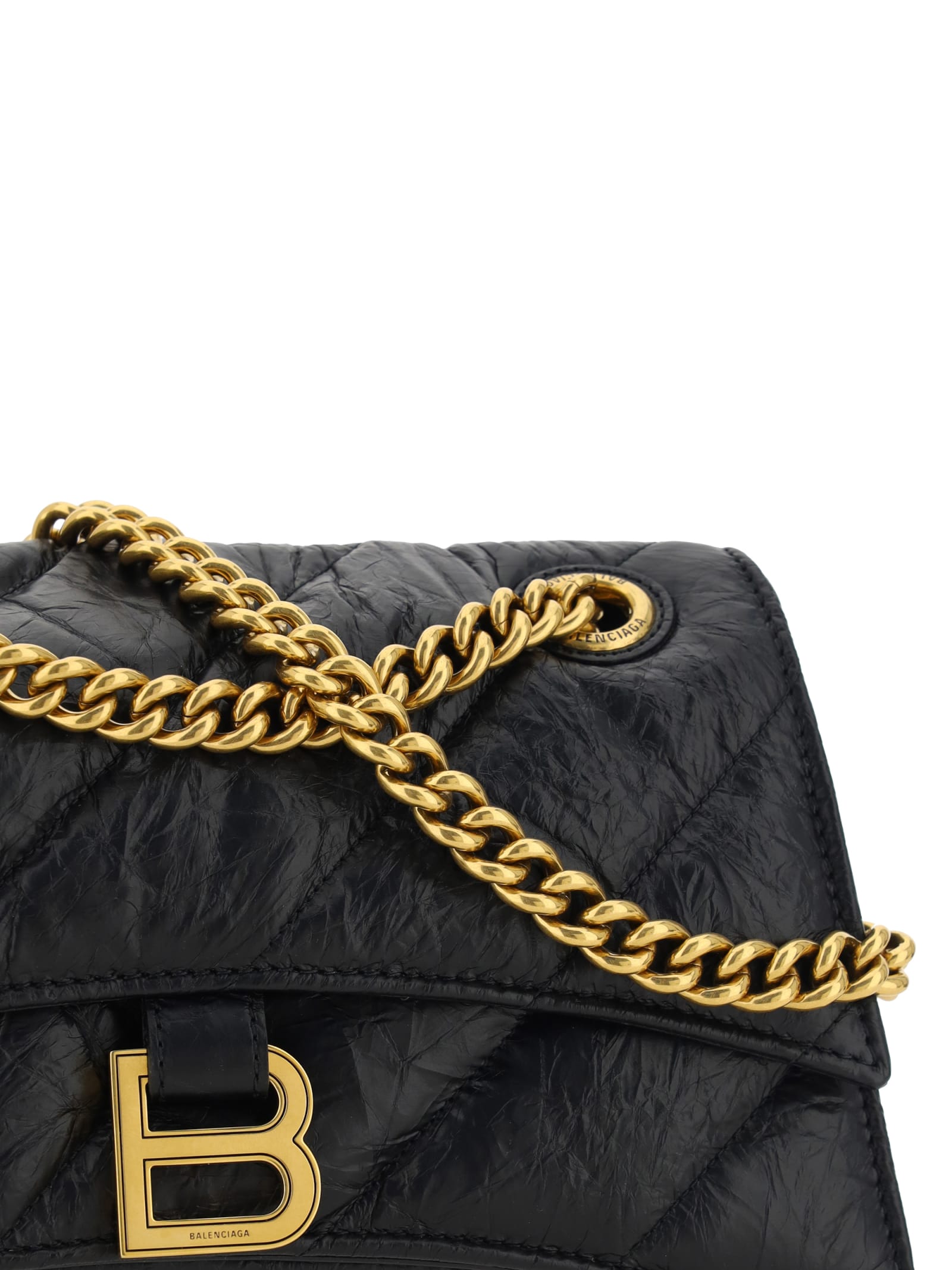 Balenciaga Black Calfskin Crush Chain S Shoulder Bag In Black