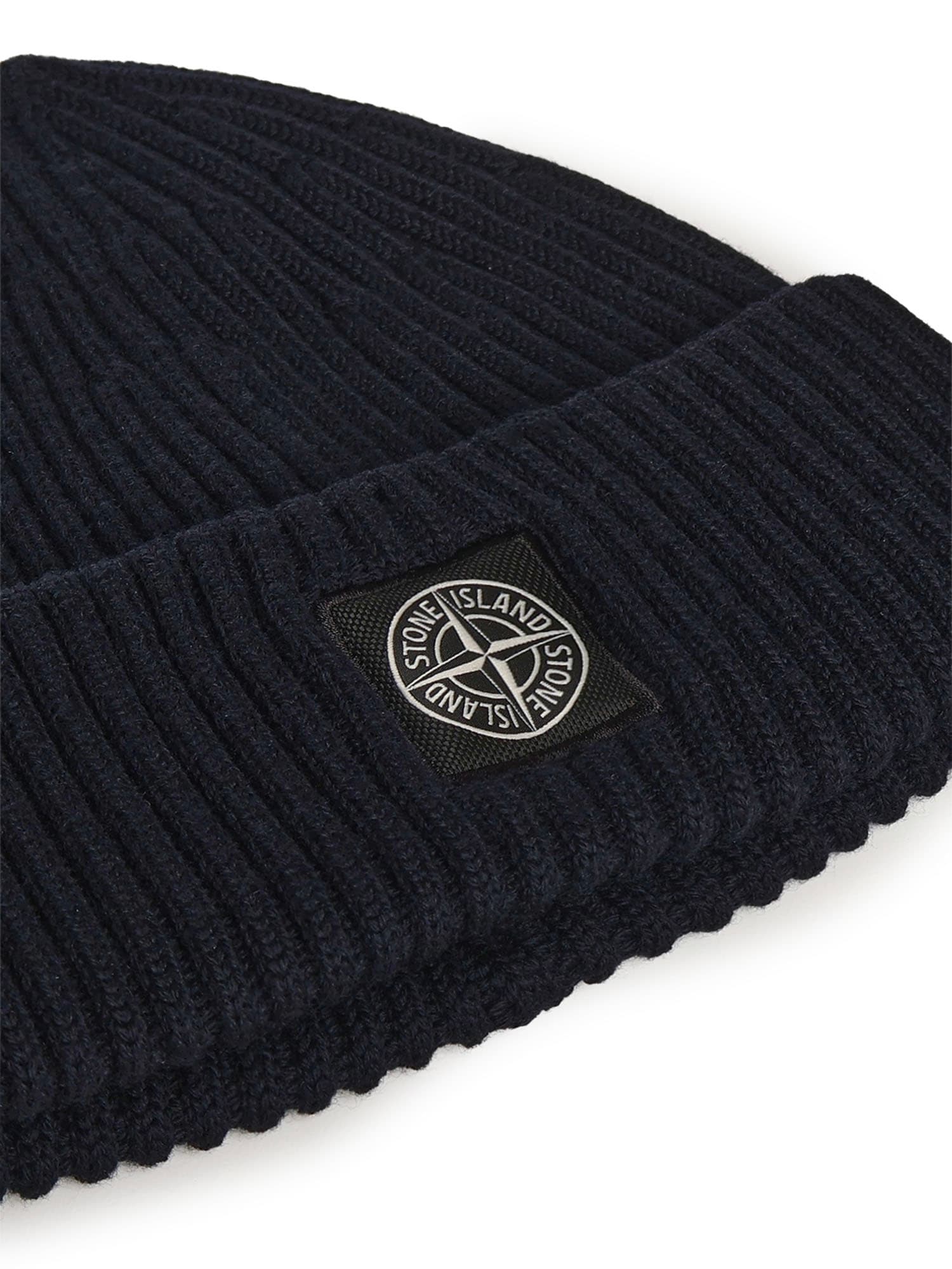 Stone Island Beanie With Compass Logo Patch In Black