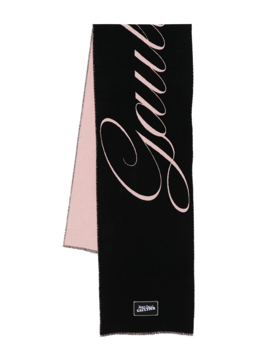 Shop Jean Paul Gaultier Wool Scarf With Gaultier Signature In Black Pale Pink