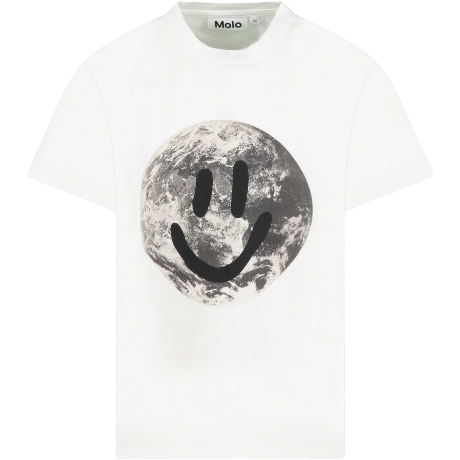 Molo White T-shirt For Kids With Smiling World
