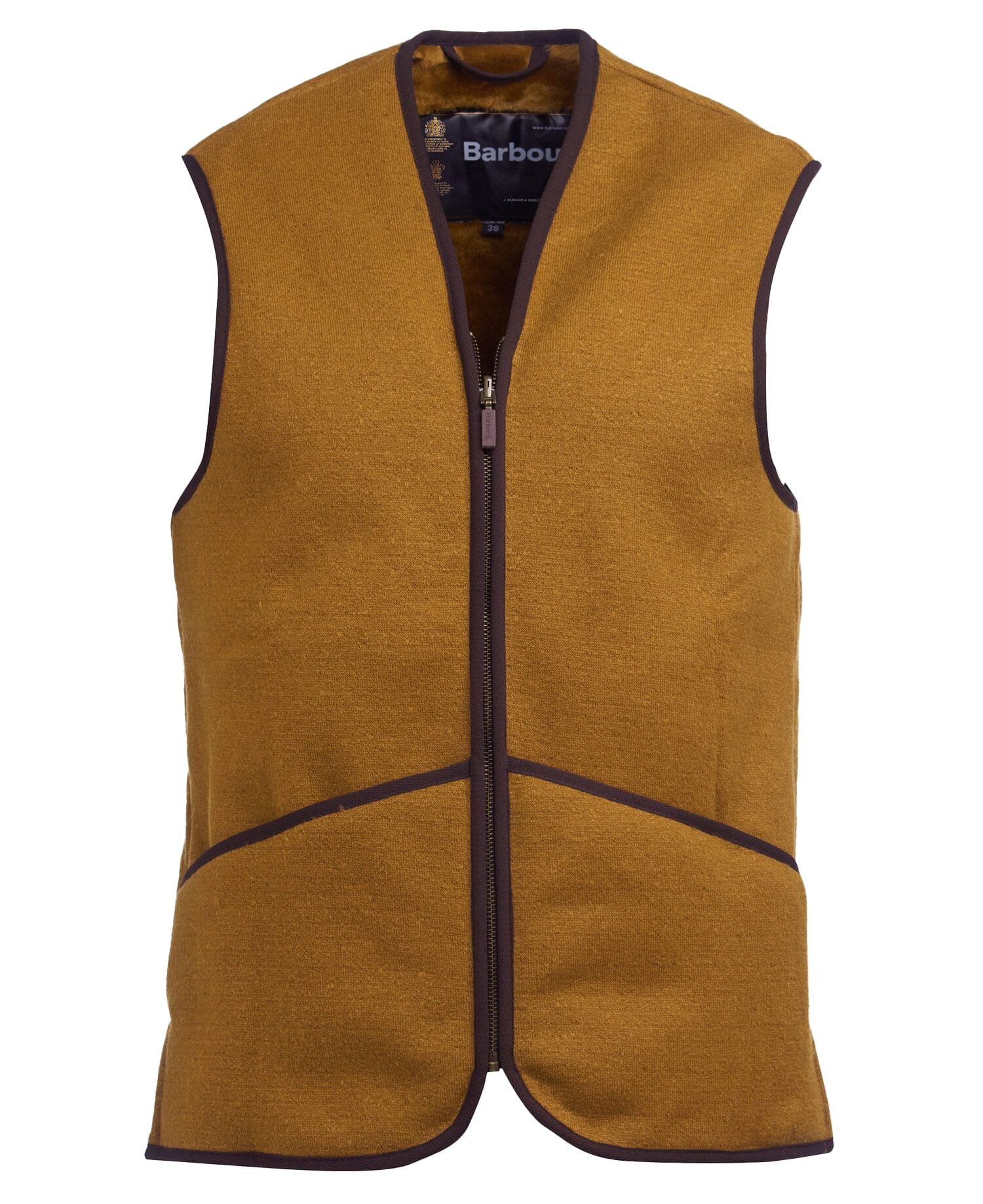 Barbour Sleeveless Tailored Jacket With Textured Fabric And Contrasting Trim In Gold
