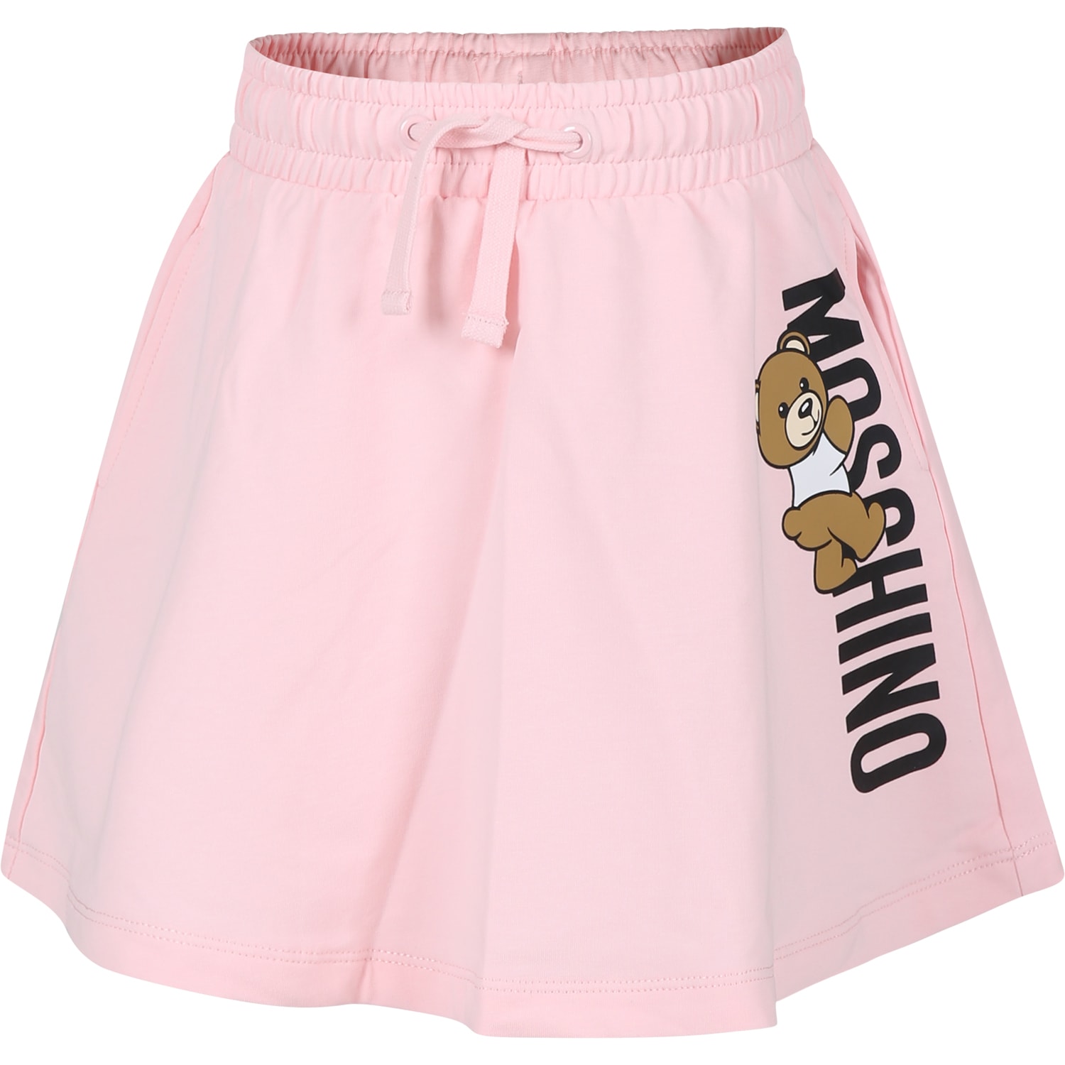 Shop Moschino Pink Skirt For Girl With Teddy Bear And Logo