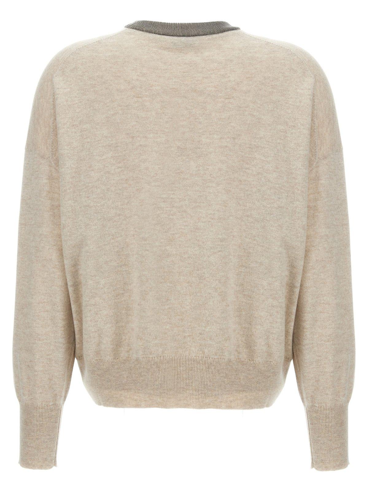 Shop Brunello Cucinelli Monile-detailed Knit Jumper In Neutrals