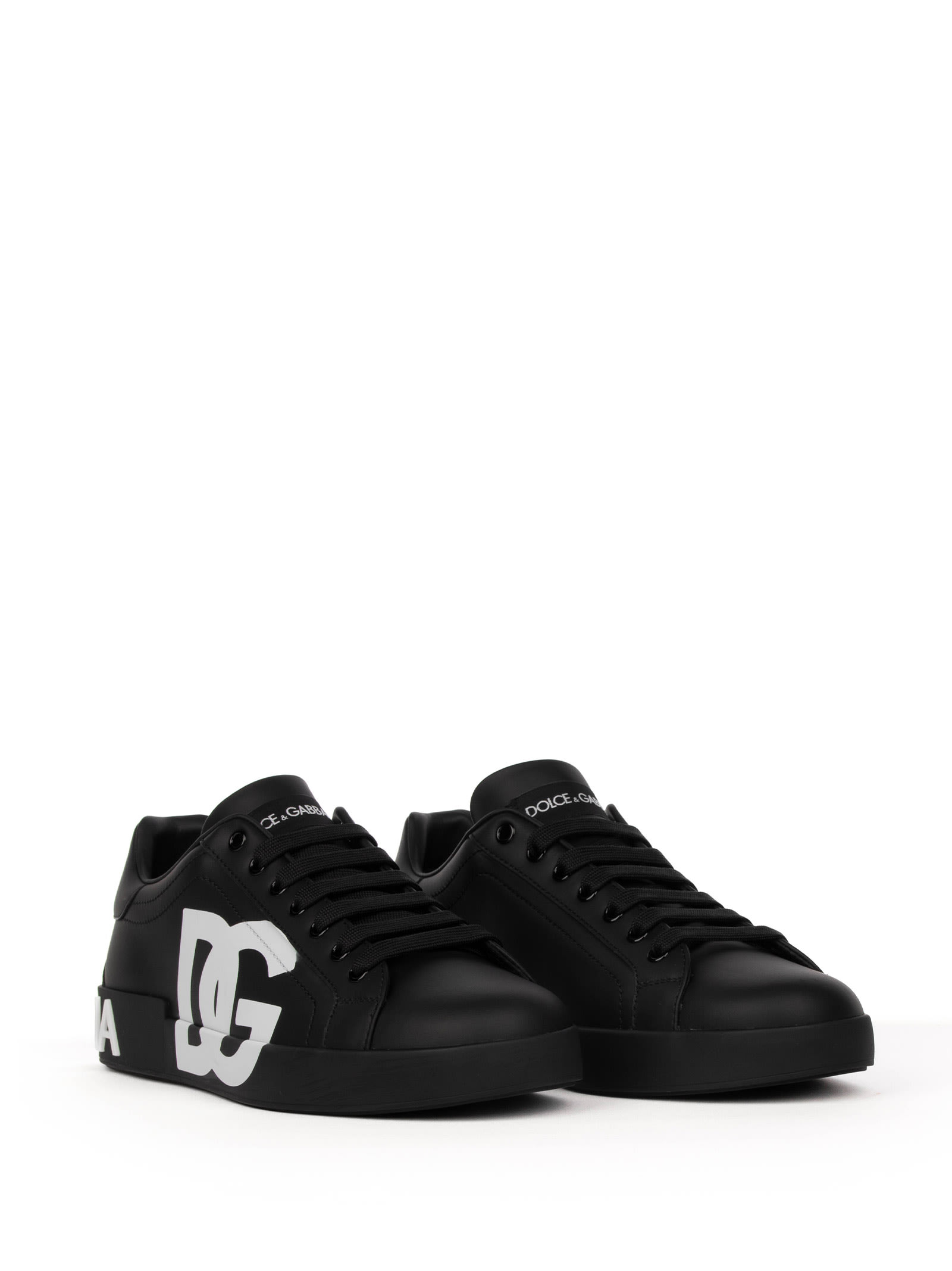 Shop Dolce & Gabbana Portofino Sneakers In Nappa Leather With Logo In Nero Nero