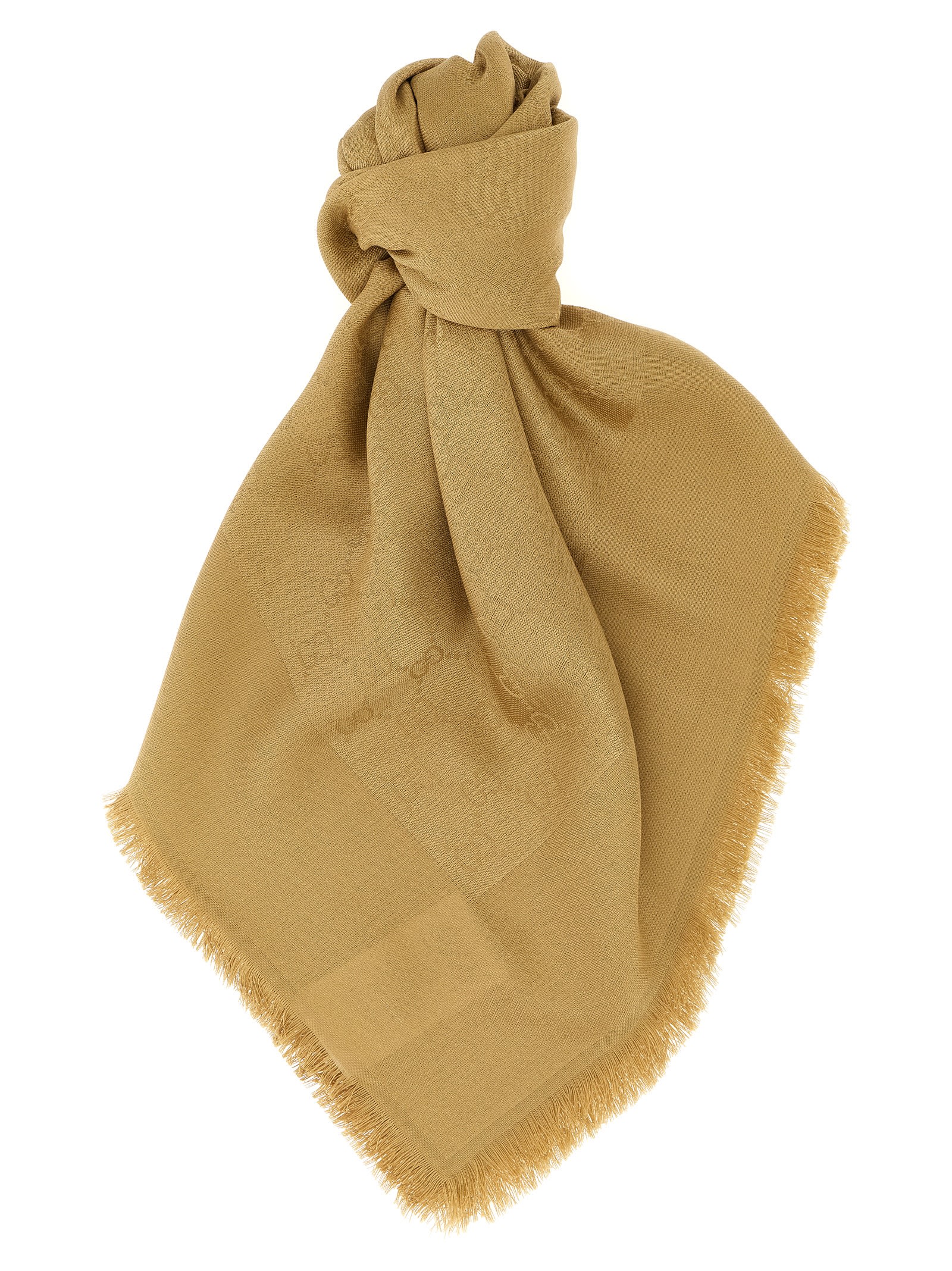 Gucci Square Shawl Fringed Edges In Brown