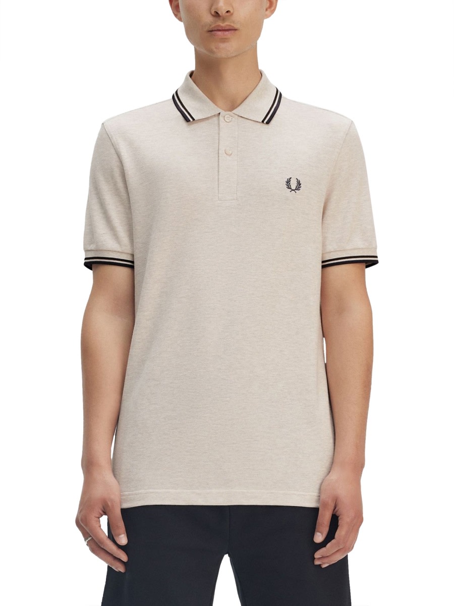 Cotton Pique Polo Shirt With Double Stripe