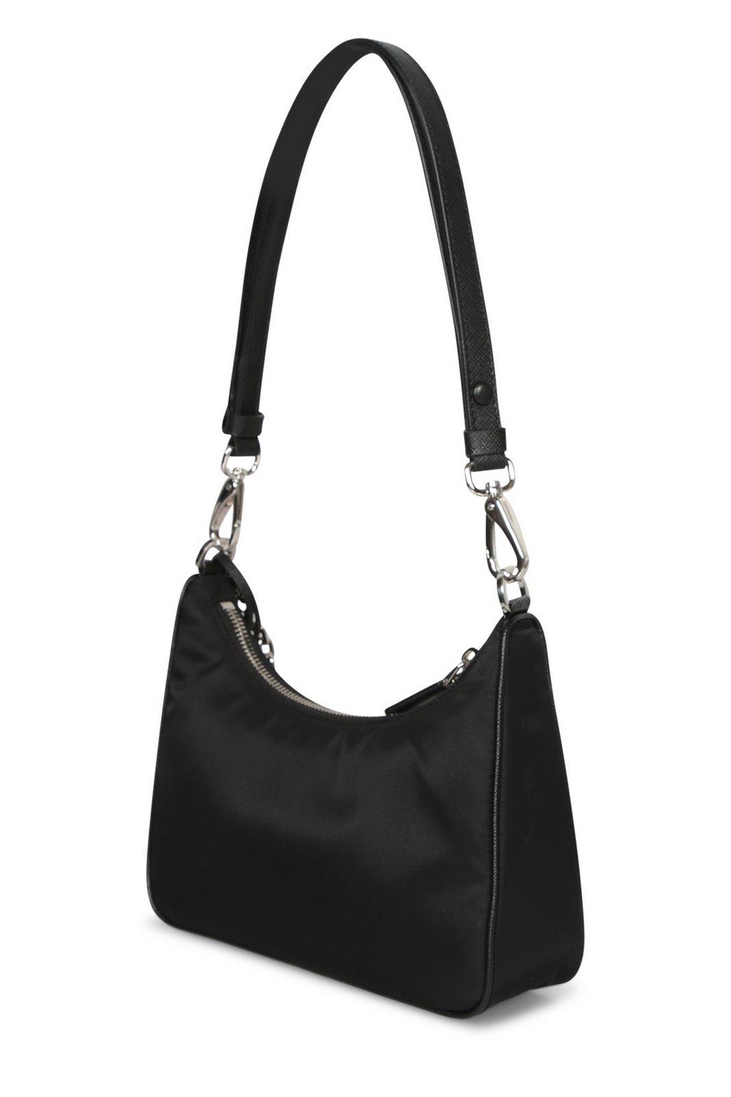 Prada Embellished Zipped Shoulder Bag In Black