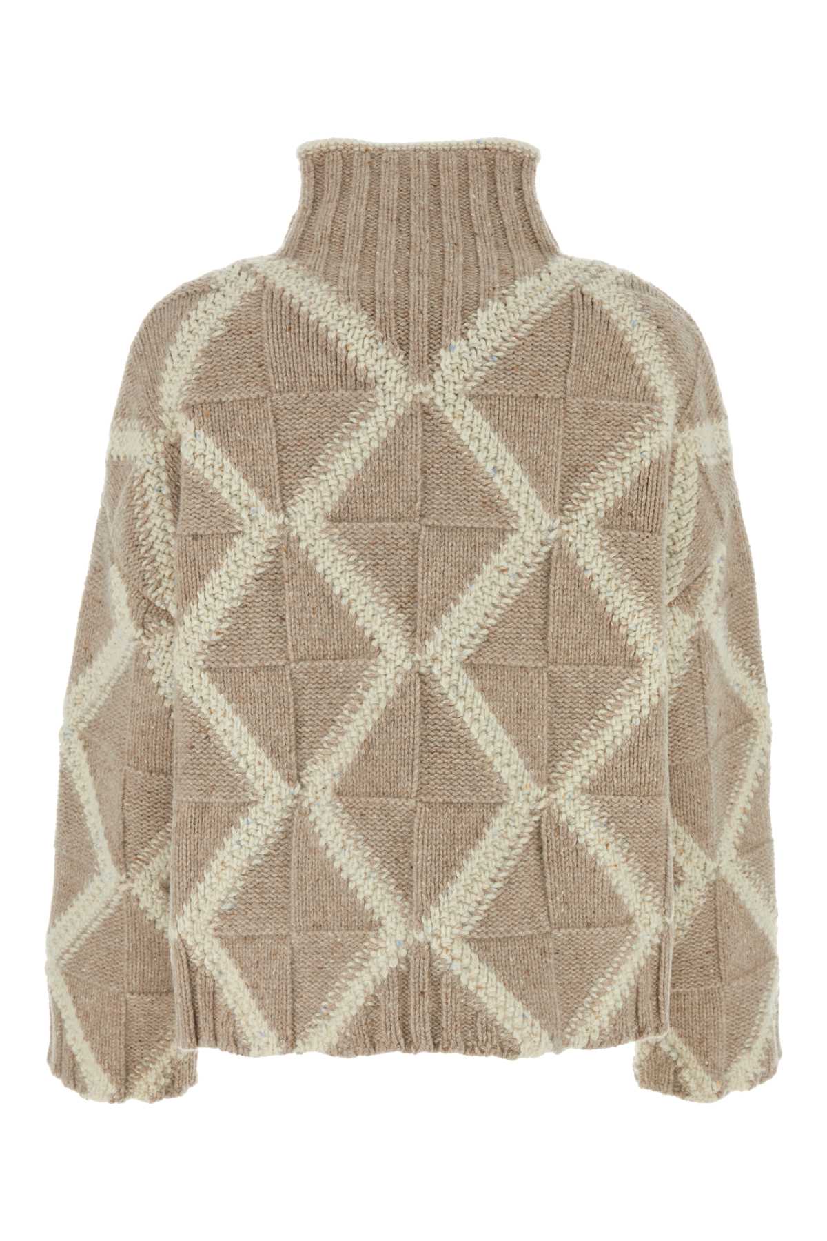 Shop Bottega Veneta Embroidered Wool Sweater In Desertmelsoapstone