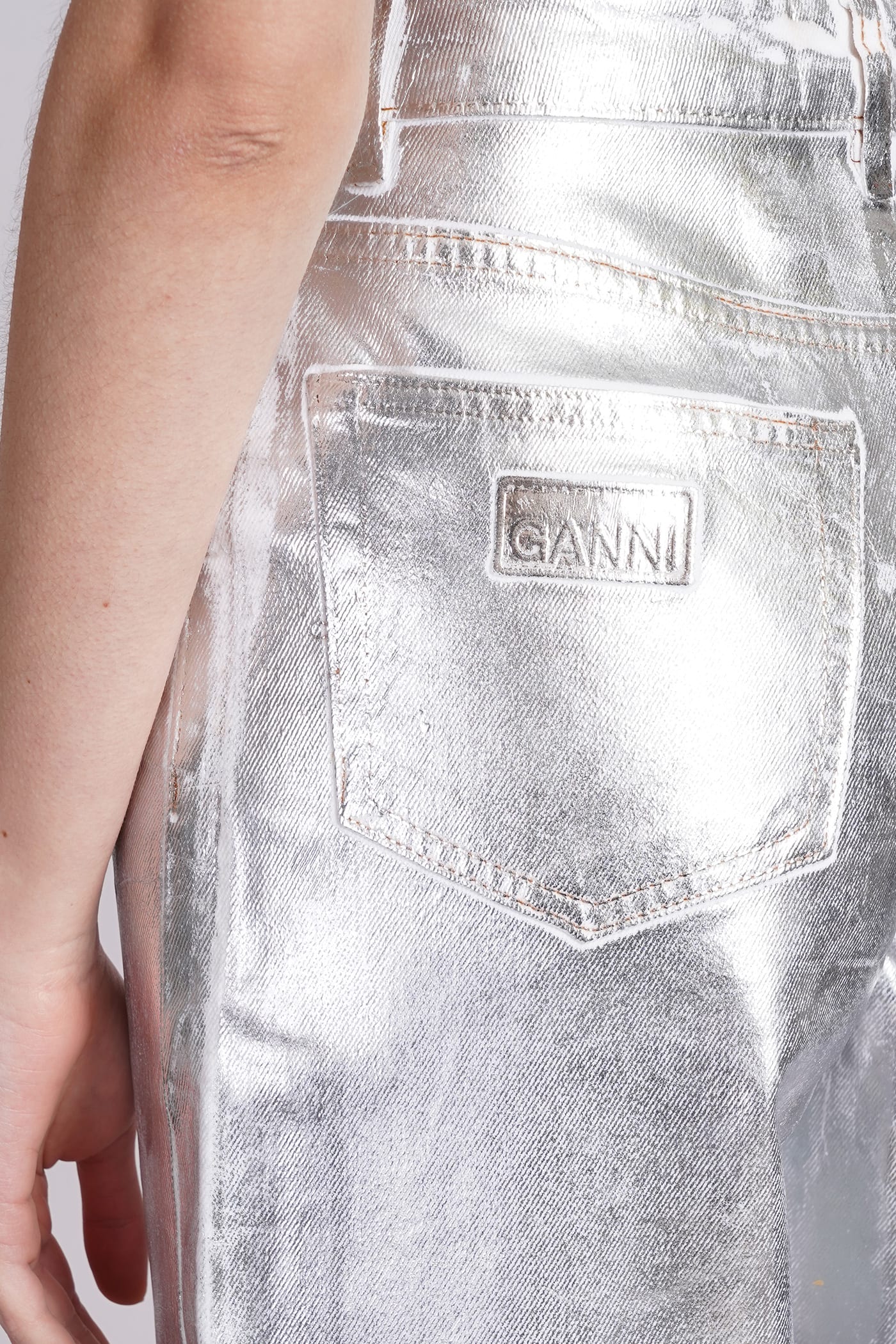 Shop Ganni Jeans In Silver Cotton