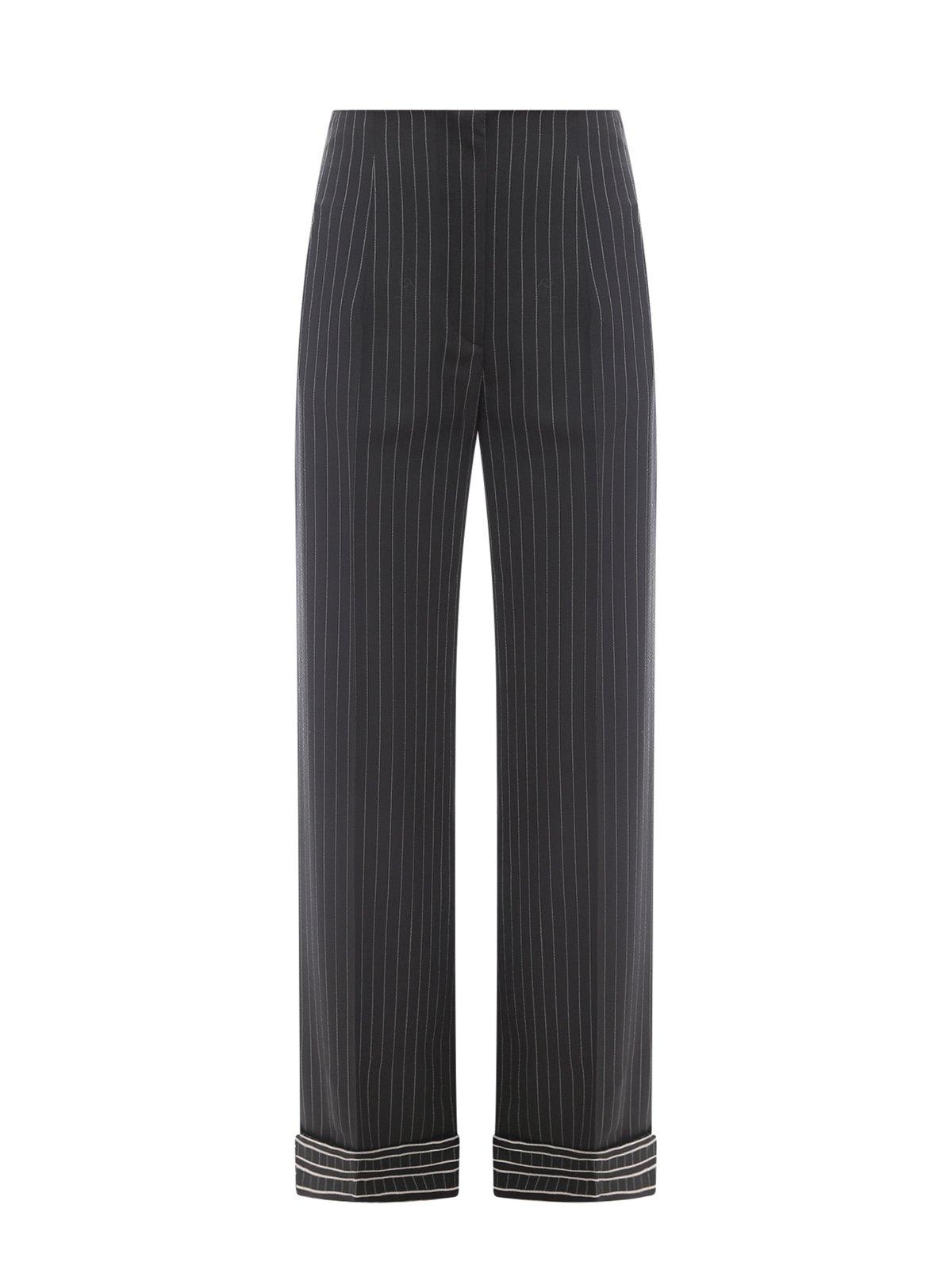 Shop Alberta Ferretti Pinstriped Straight Leg Trousers In Nero