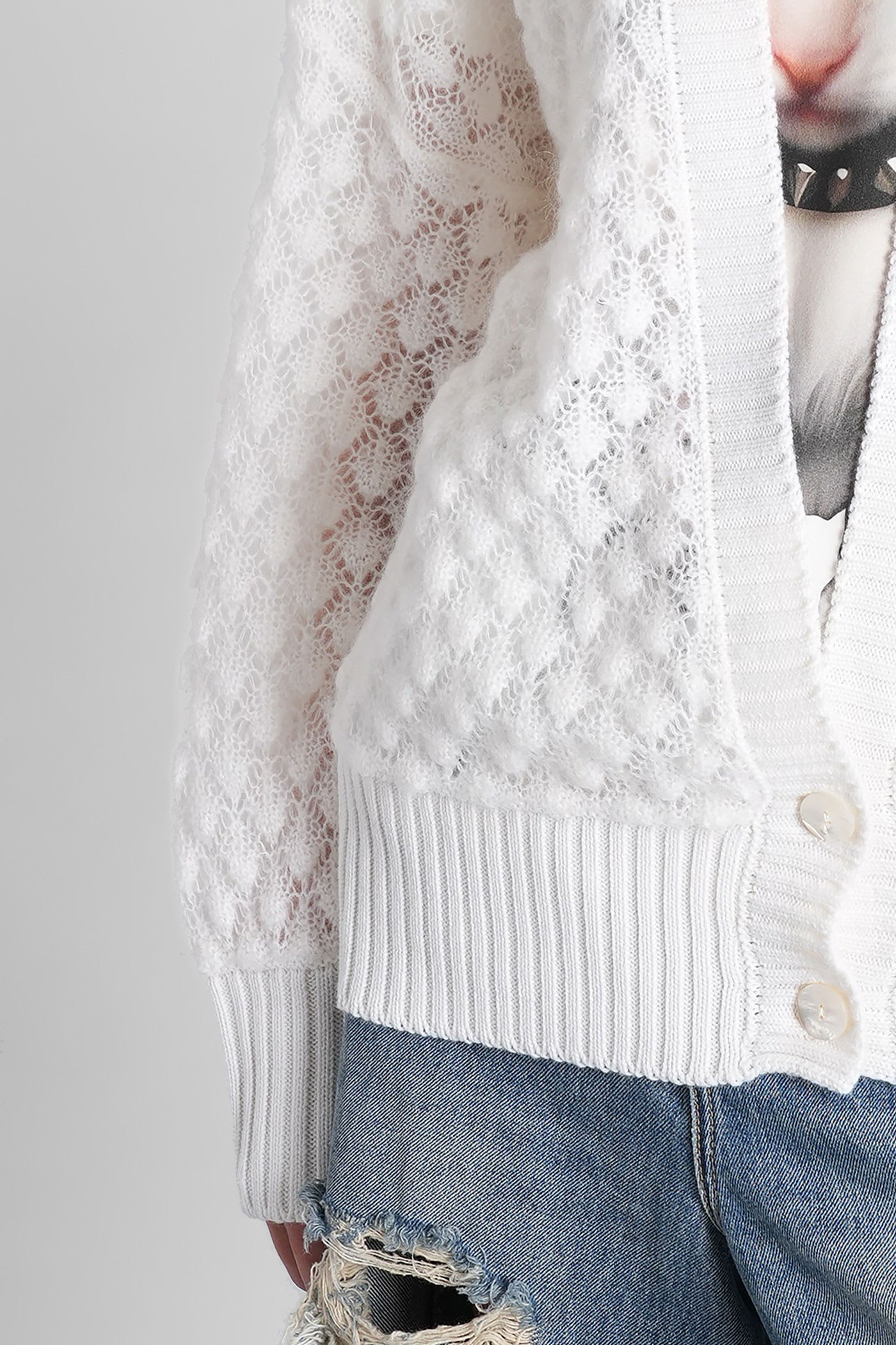 Blumarine Textured Knit Oversize V-neck Cardigan In White