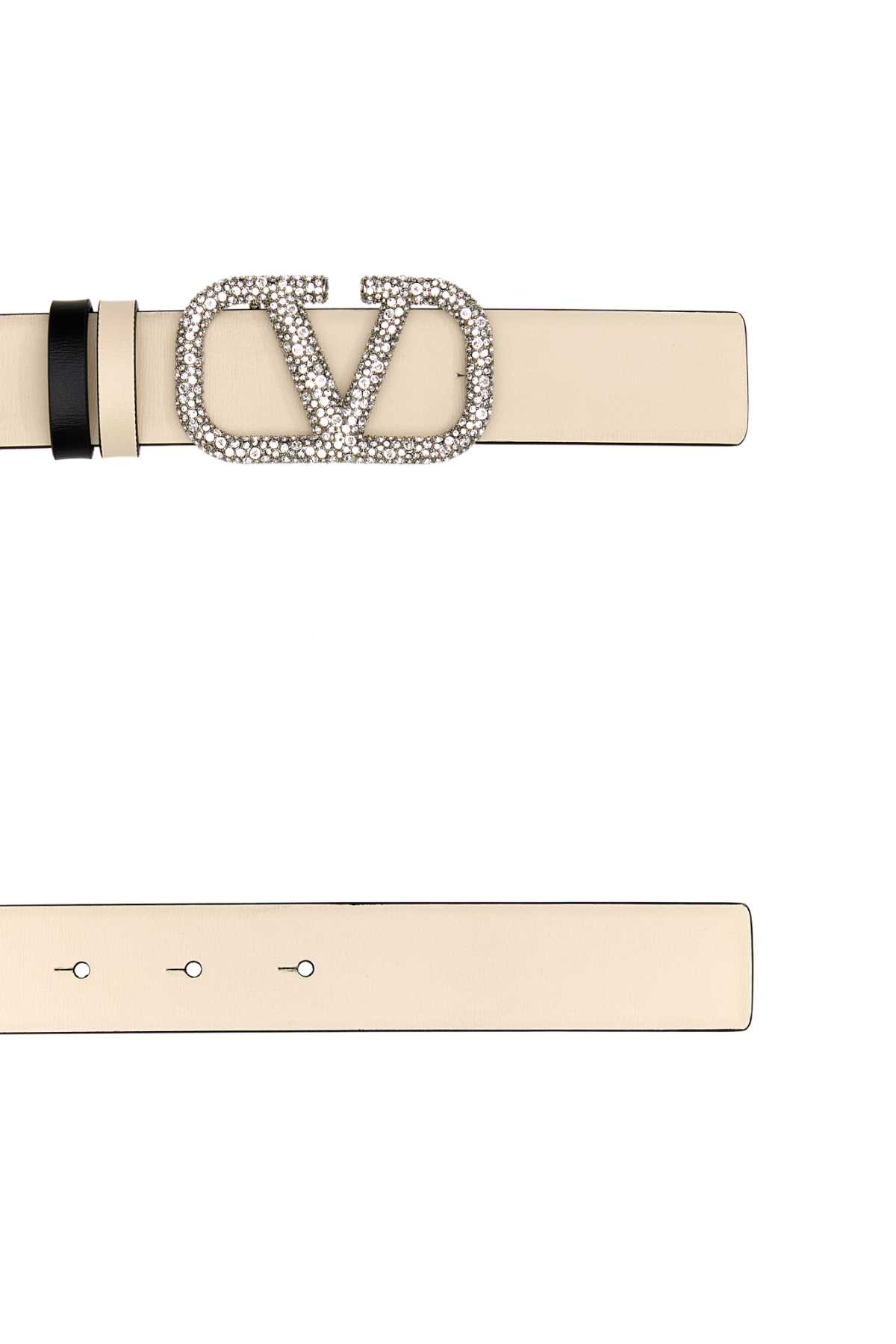 Valentino Garavani Ivory Leather Vlogo Signature Reversible Belt In Lightivorynerolantpalladiumcrystal