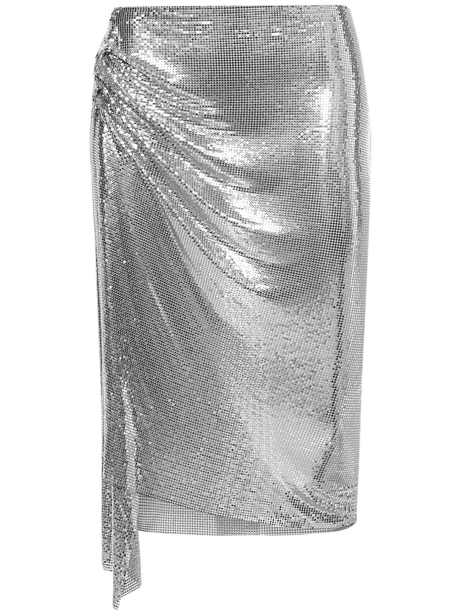 Rabanne Draped Skirt With Metallic Sequin Detail In Silver